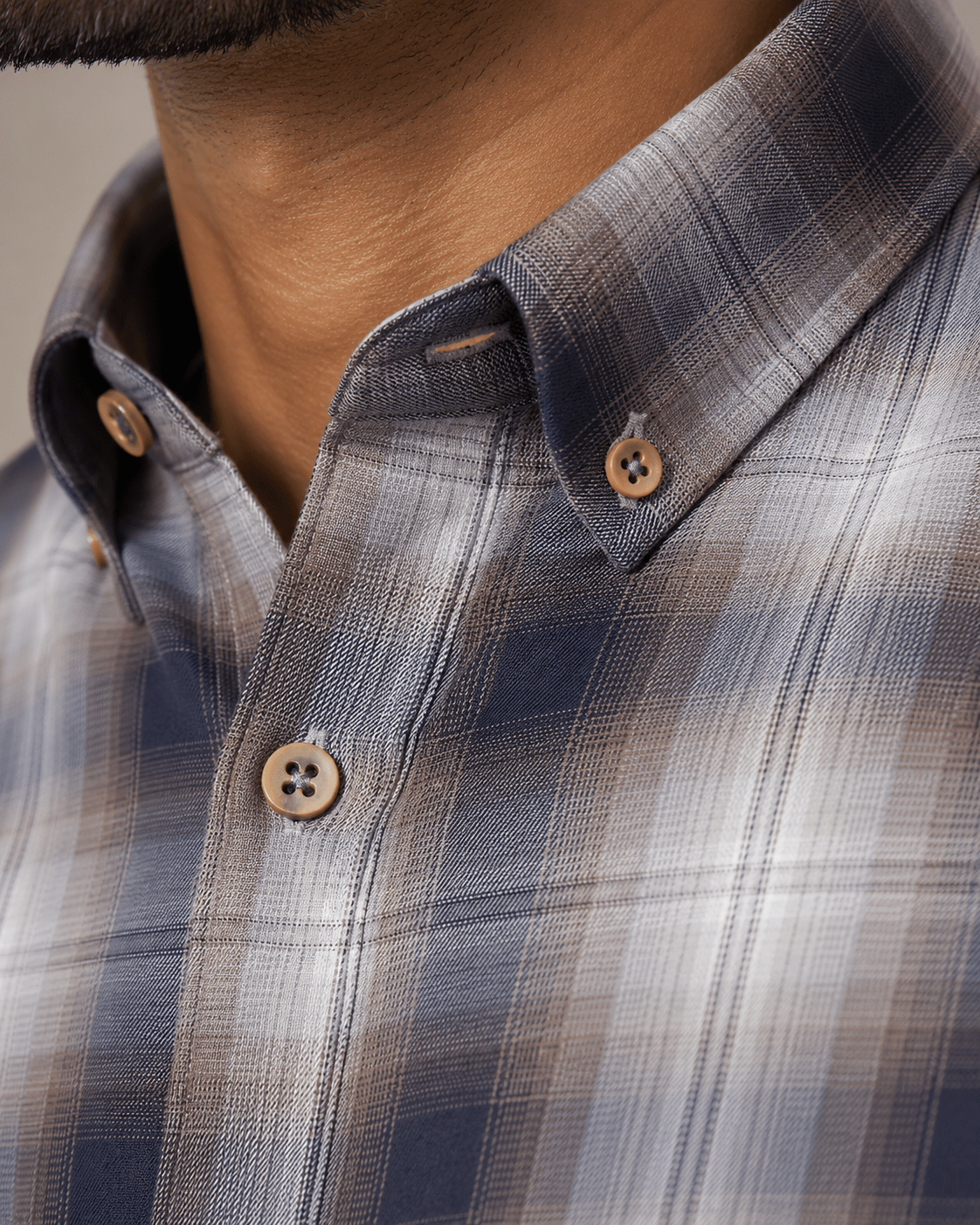 Twill Muted Plaid Button-Down Shirt - F/X Fusion - Button-Down Dress Shirt - #color_Taupe