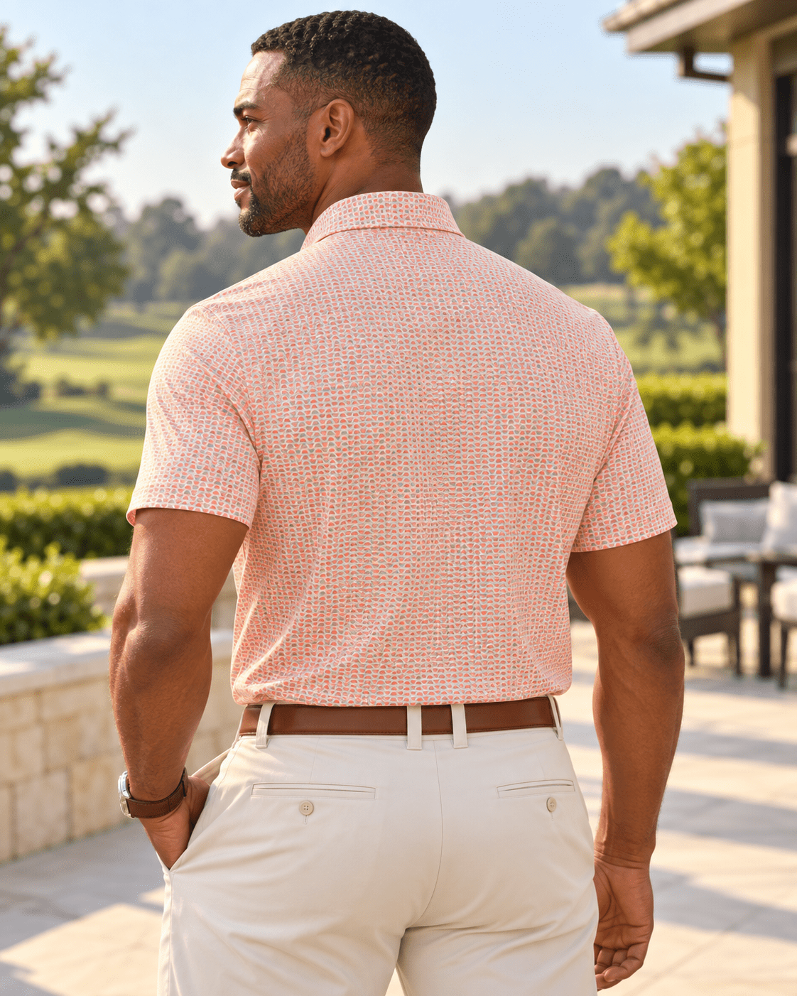Heather Geo Performance Golf Polo - F/X Fusion - Golf Polo - #color_Coral