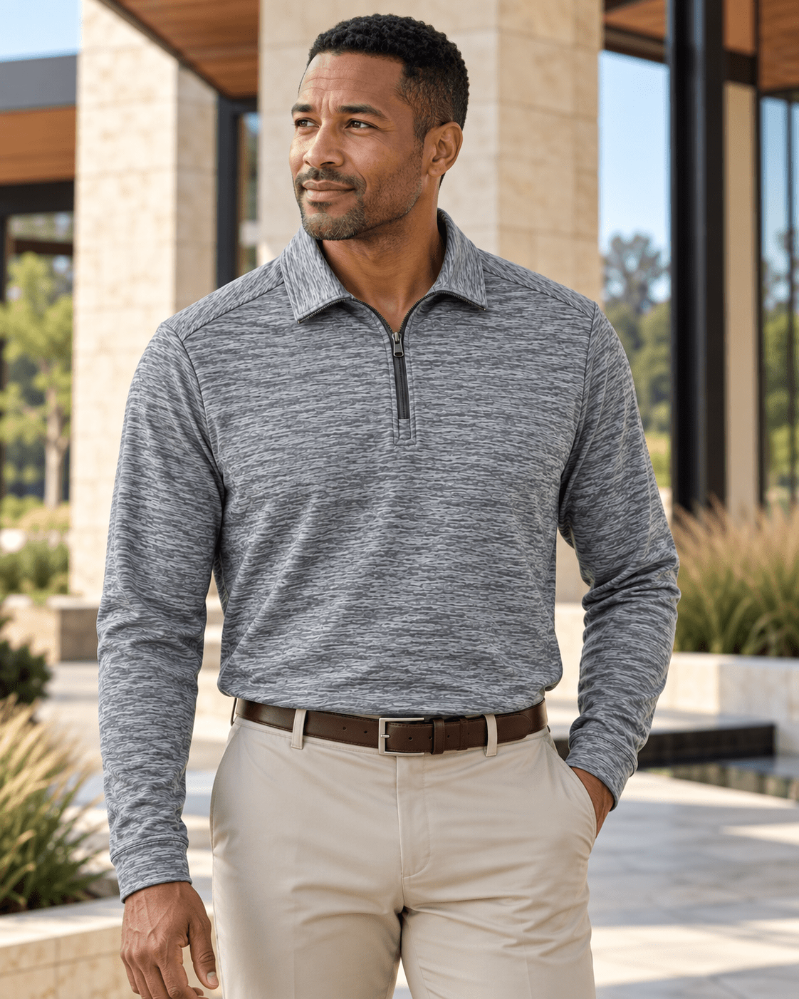 Space Dye Performance Golf Quarter-Zip - F/X Fusion - Golf Quarter-Zip - #color_Grey