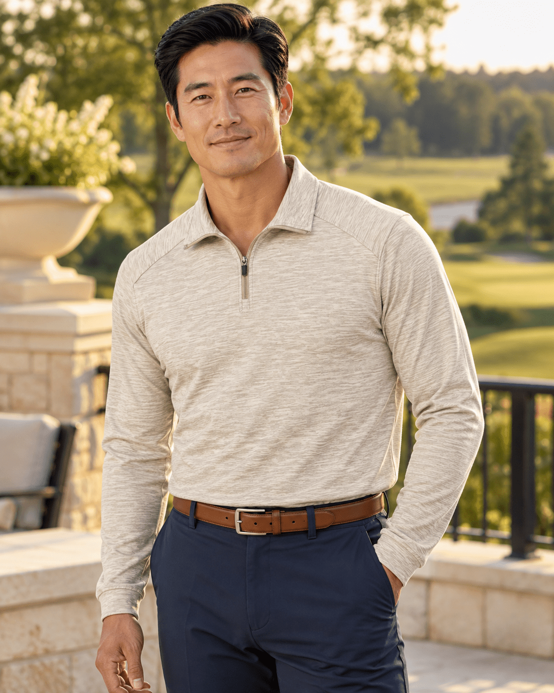 Space Dye Performance Golf Quarter-Zip - F/X Fusion - Golf Quarter-Zip - #color_Tan