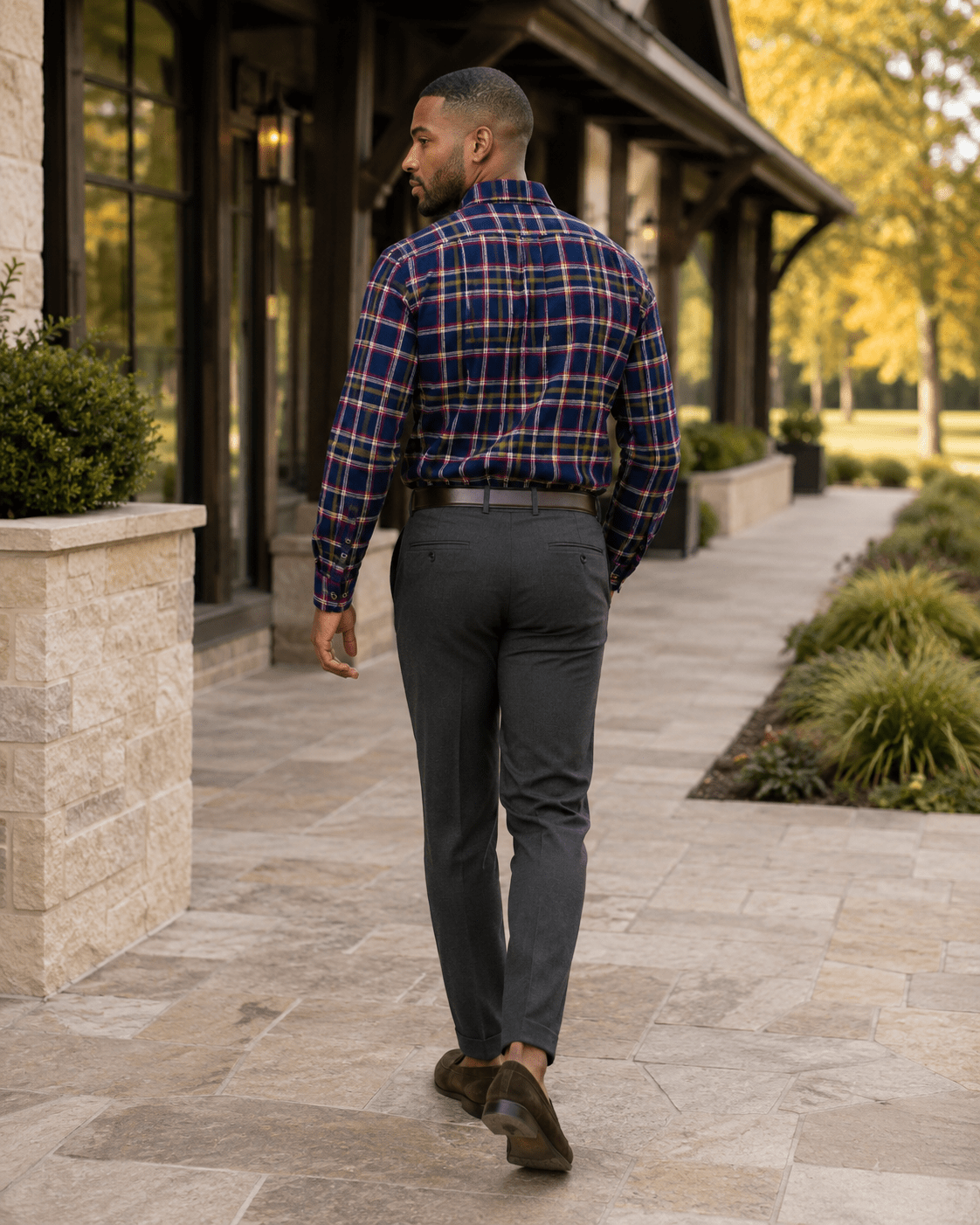 Cotton-Blend Plaid Flannel Button-Down Shirt - F/X Fusion - Button-Down CVC Flannel - #color_Navy