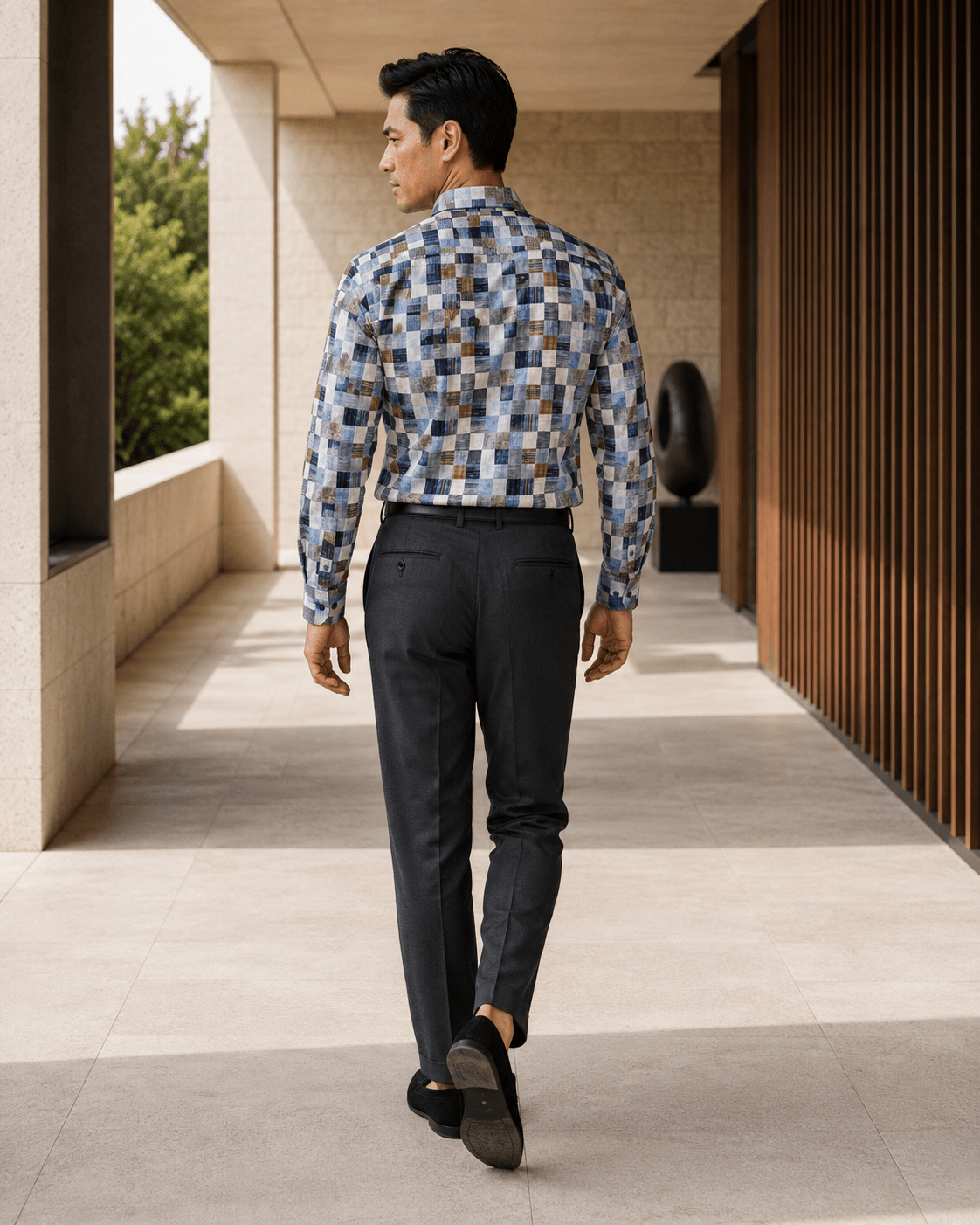 Textured Check Underbutton Shirt - F/X Fusion - Underbutton Dress shirt - #color_Blue/Tan