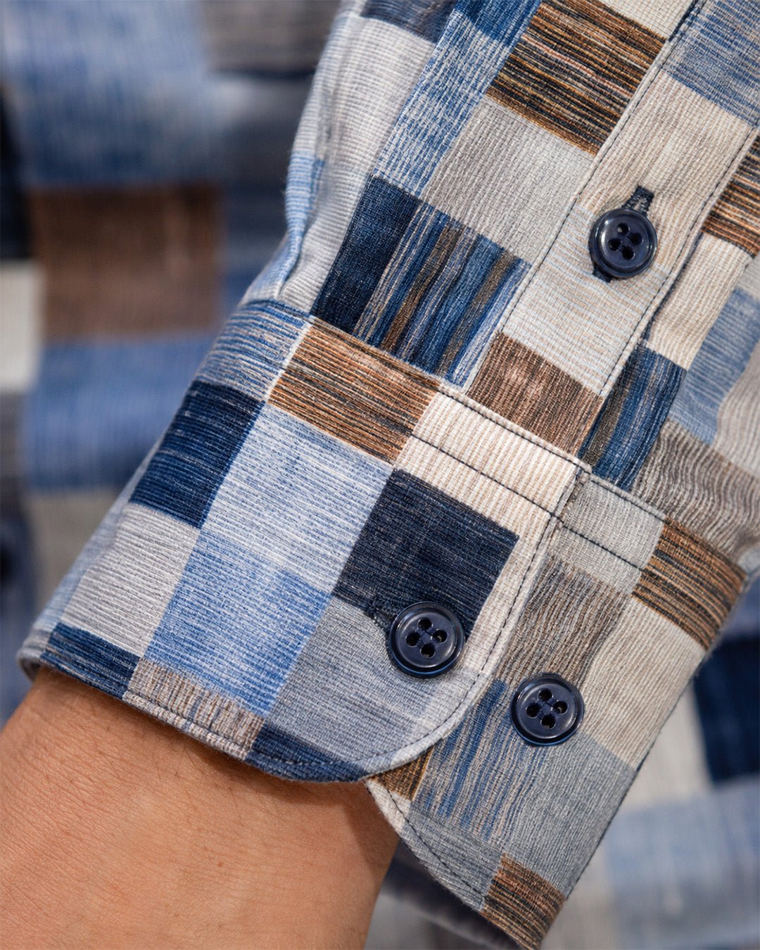 Textured Check Underbutton Shirt - F/X Fusion - Underbutton Dress shirt - #color_Blue/Tan