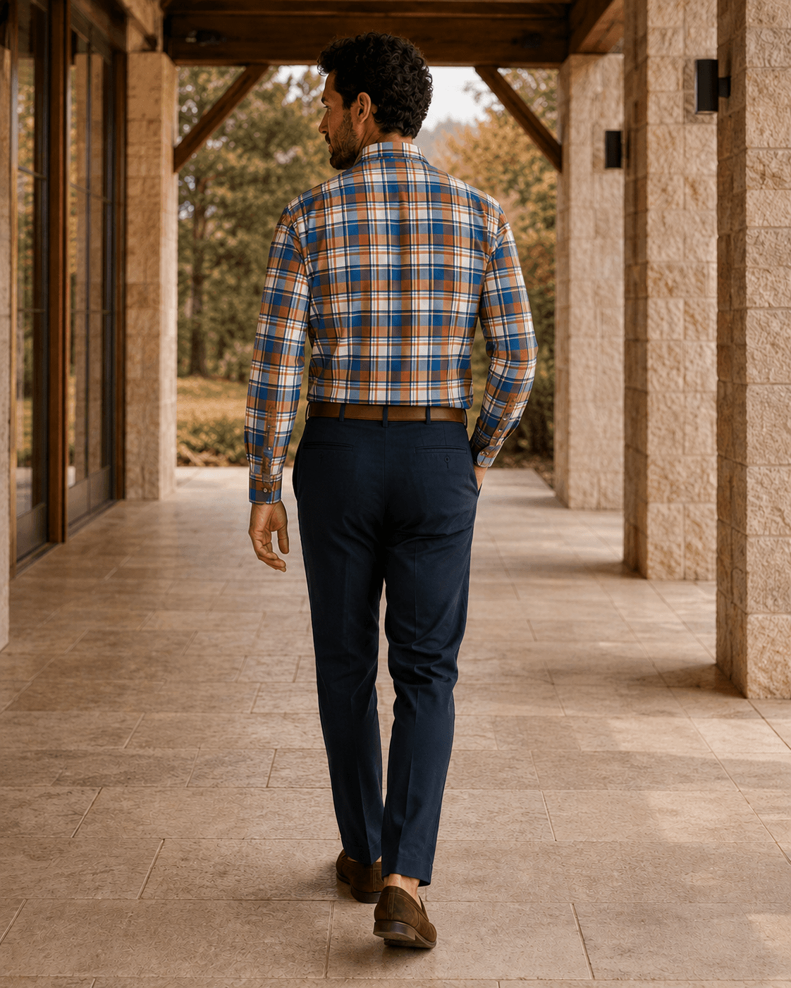 Multi Plaid Stretch Shirt - F/X Fusion - Button-Down Dress Shirt - #color_Deep Lake Multi