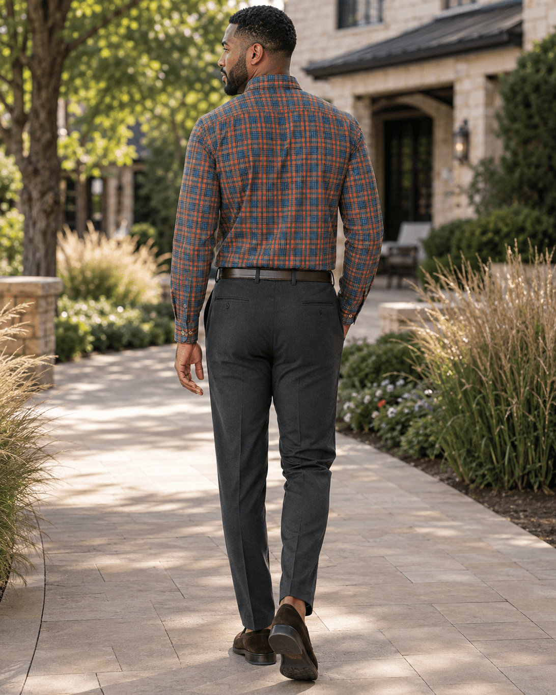 Multi Plaid Stretch Shirt - F/X Fusion - Button-Down Dress Shirt - #color_Burnt Sienna/Hunter