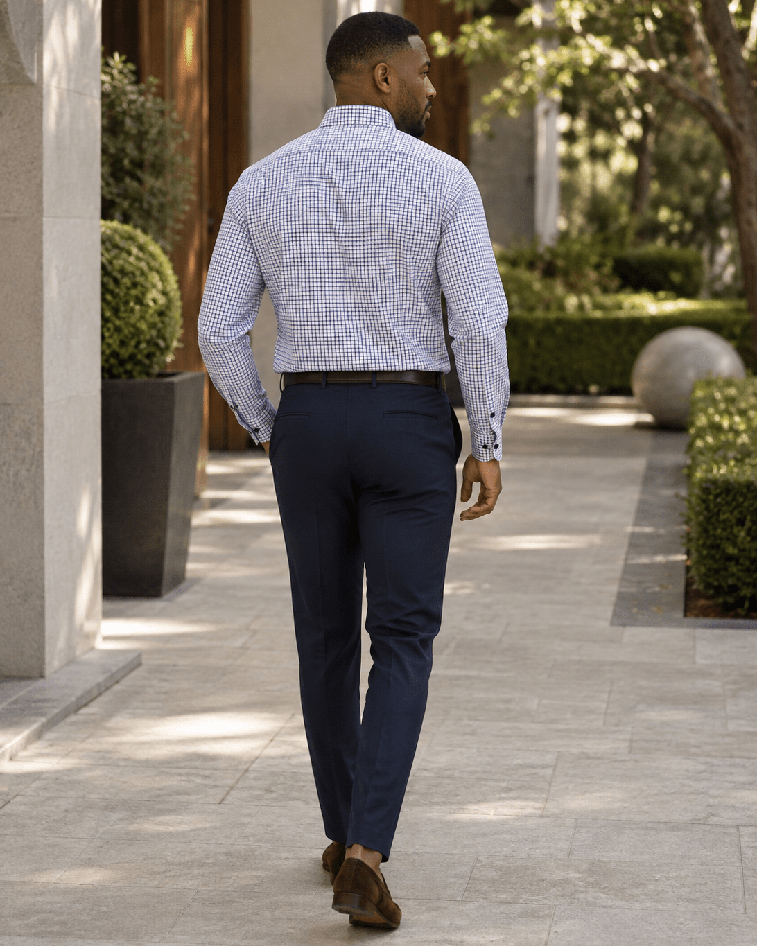 Textured Check Button-Down Shirt - F/X Fusion - Button-Down Dress Shirt - #color_Blue/Purple