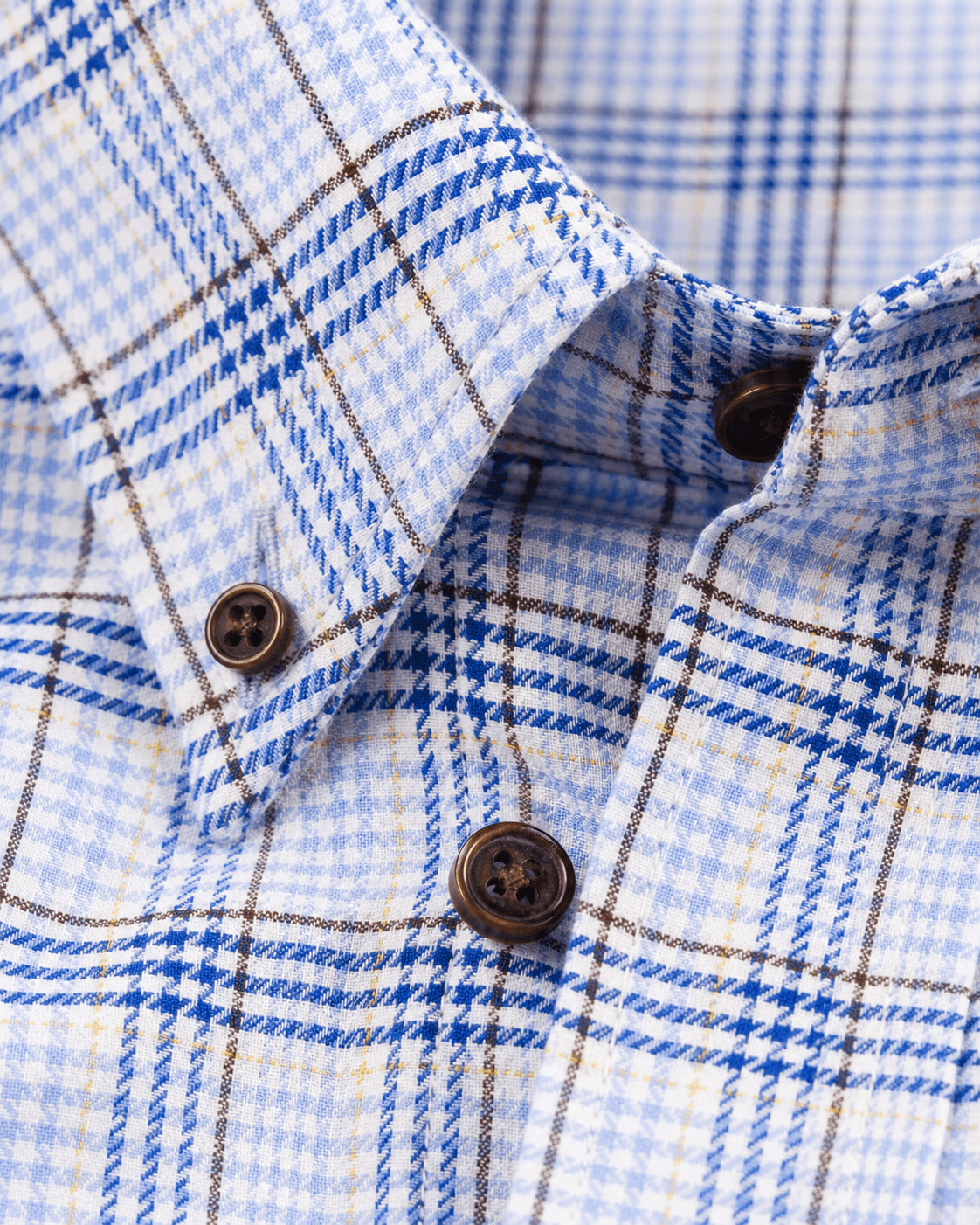Multi Check Wrinkle-Free Button-Down Shirt - F/X Fusion - Button-Down Dress Shirt - #color_Blue/Brown