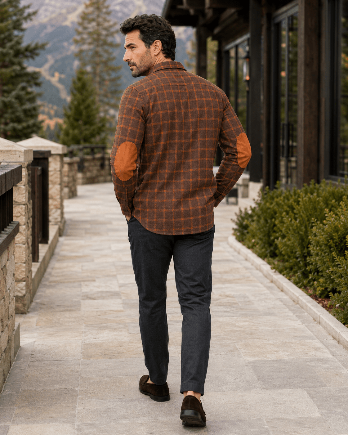 Textured Plaid Button-Up Shirt - F/X Fusion - Overshirt Button-Up - #color_Burnt Orange