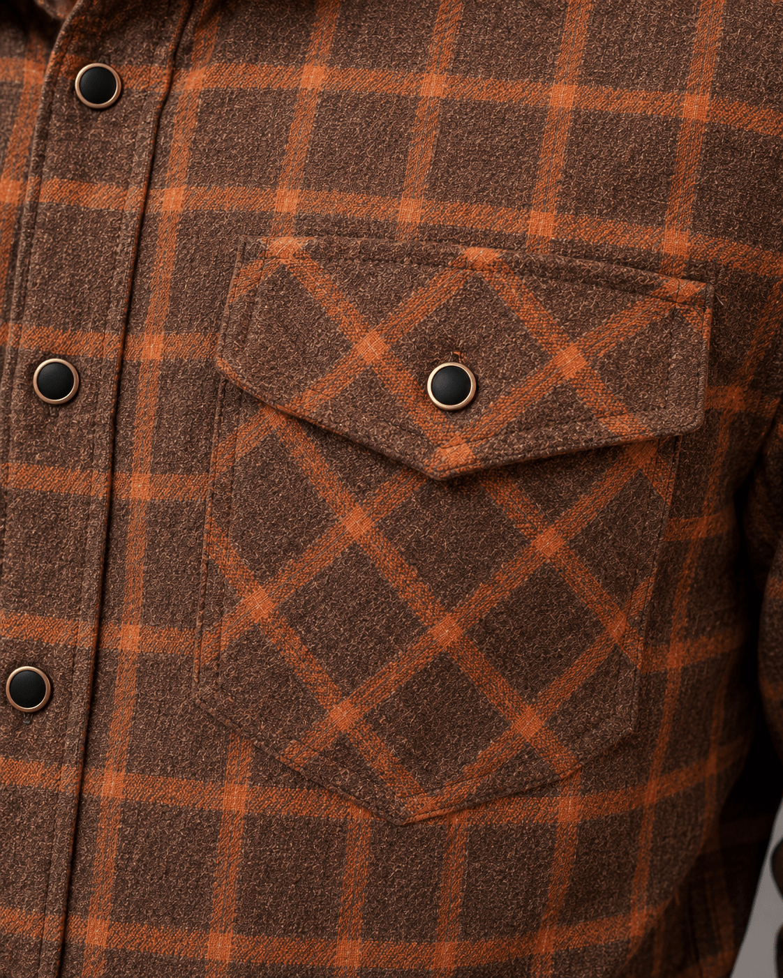 Textured Plaid Button-Up Shirt - F/X Fusion - Overshirt Button-Up - #color_Burnt Orange