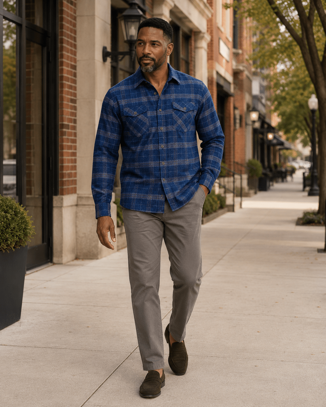 Textured Plaid Button-Up Shirt - F/X Fusion - Overshirt Button-Up - #color_Navy