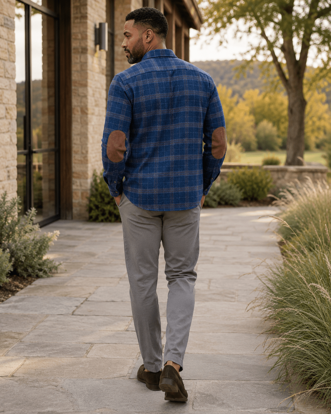 Textured Plaid Button-Up Shirt - F/X Fusion - Overshirt Button-Up - #color_Navy