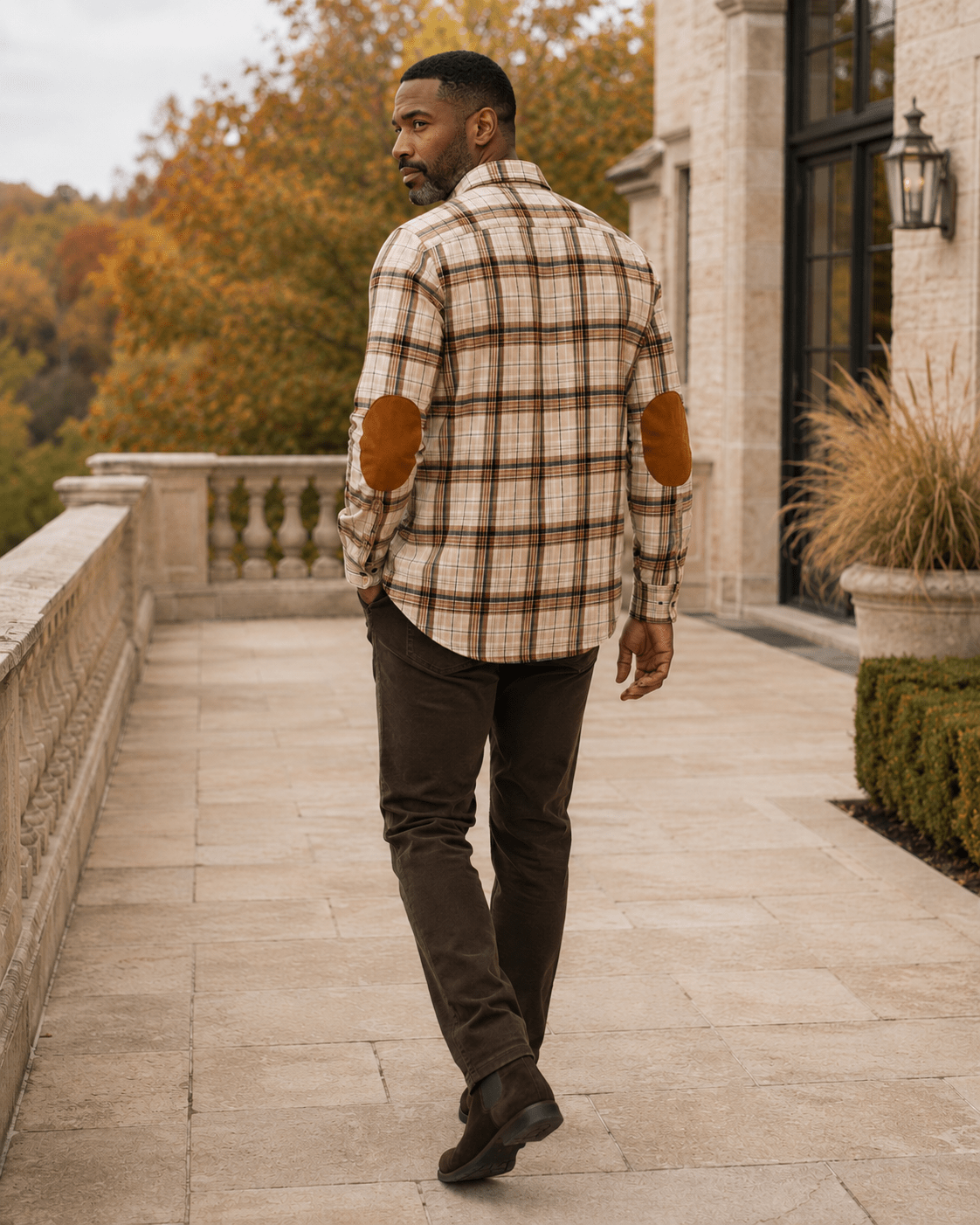 Micro-Fleece Plaid Button-Up Shirt - F/X Fusion - Overshirt Button-Up - #color_Bronze