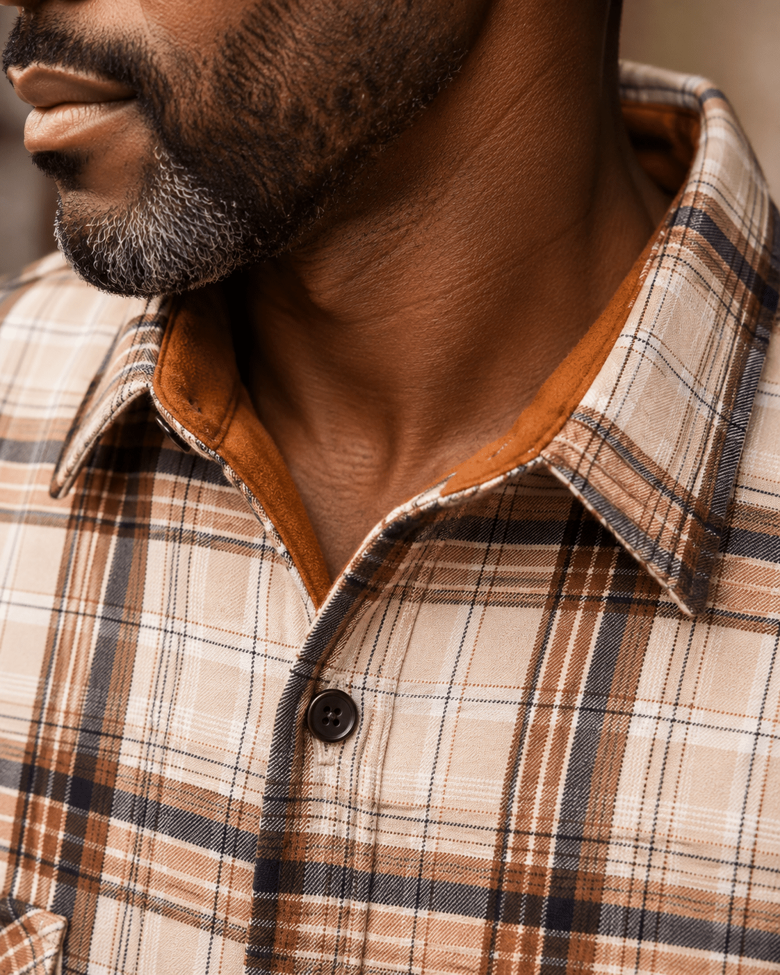 Micro-Fleece Plaid Button-Up Shirt - F/X Fusion - Overshirt Button-Up - #color_Bronze