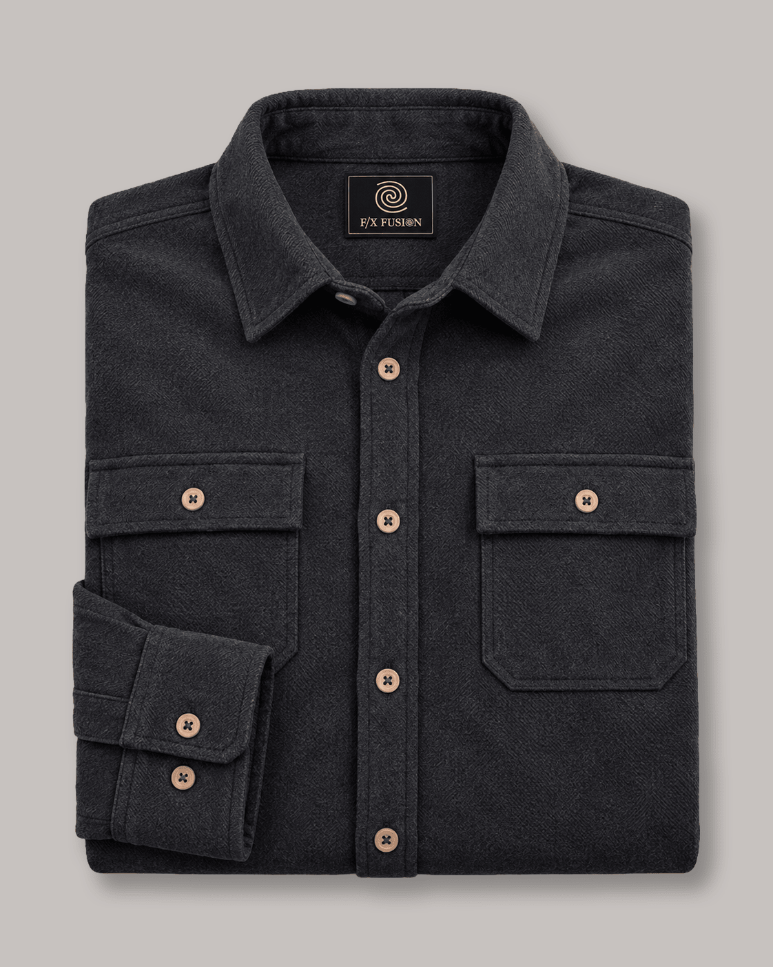 Cashmere Soft Touch Shirt - F/X Fusion - Button-Up Overshirt - #color_Black