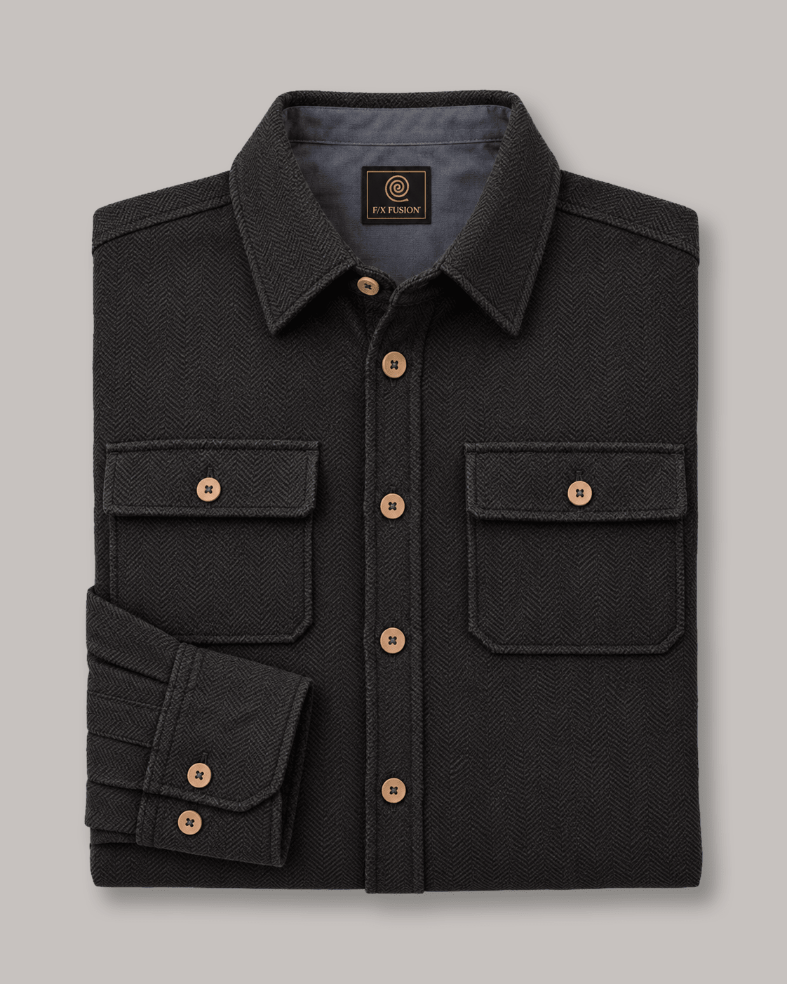 Herringbone Shirt Jacket - F/X Fusion - Shirt Jacket - #color_Black