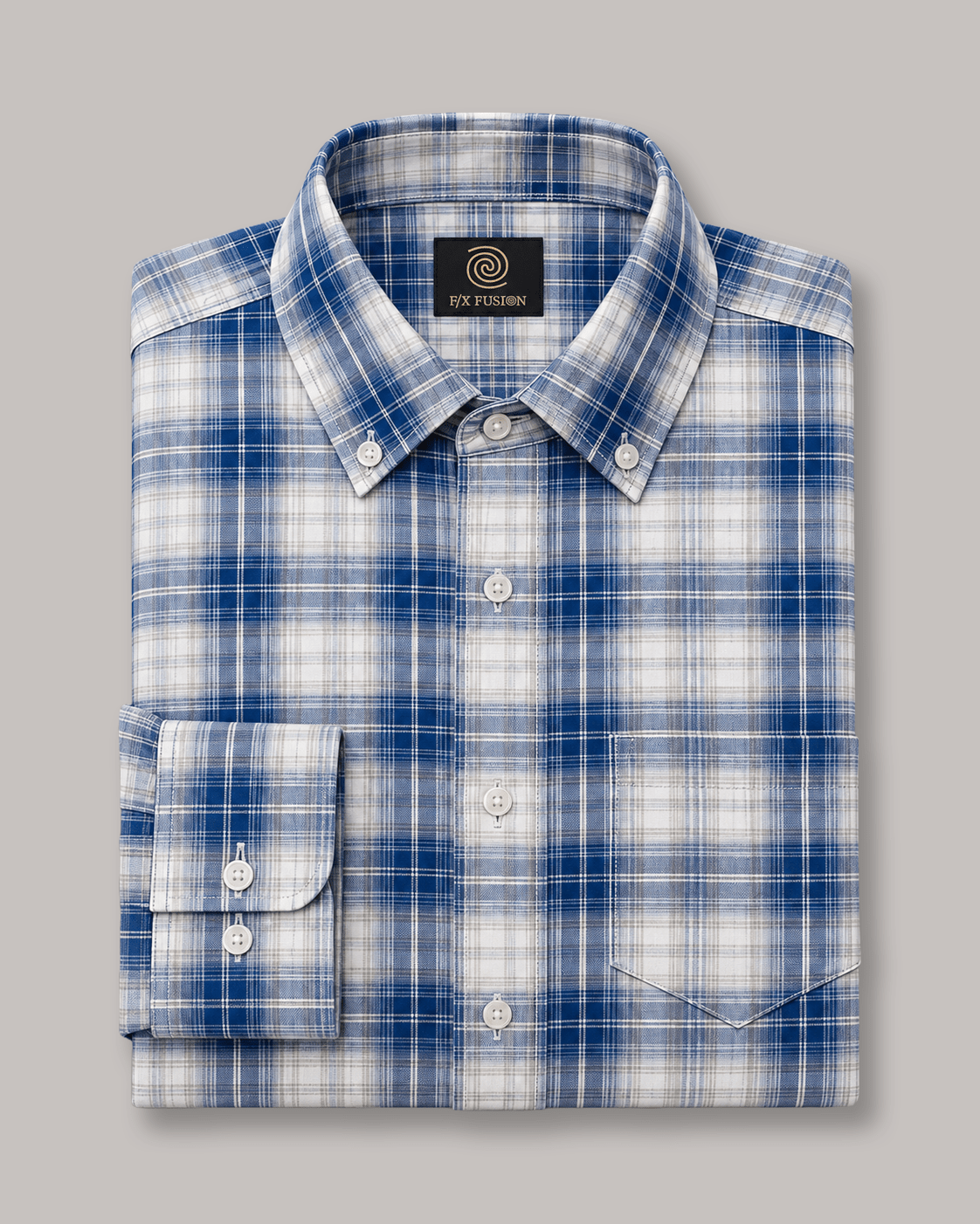 Twill Multi Plaid Button-Down Shirt - F/X Fusion - Button-Down Dress Shirt - #color_Blue