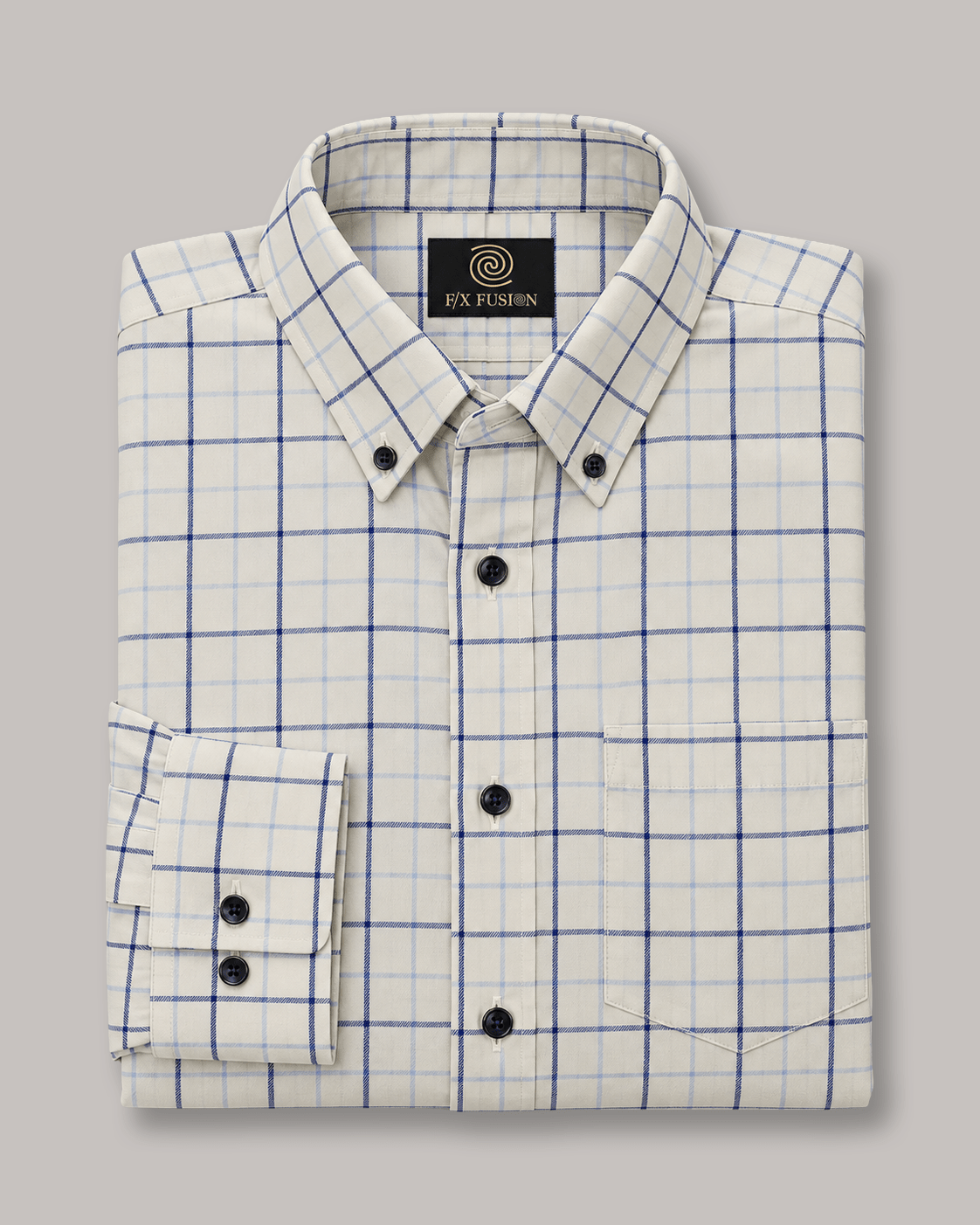 Twill Multi Check Button-Down Shirt - F/X Fusion - Button-Down Dress Shirt - #color_Ecru