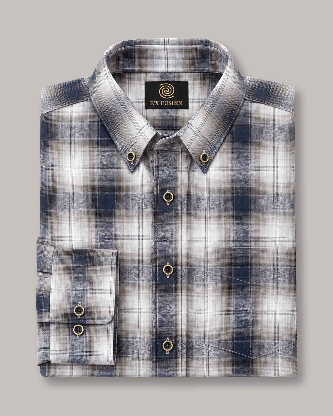 Twill Muted Plaid Button-Down Shirt - F/X Fusion - Button-Down Dress Shirt - #color_Taupe