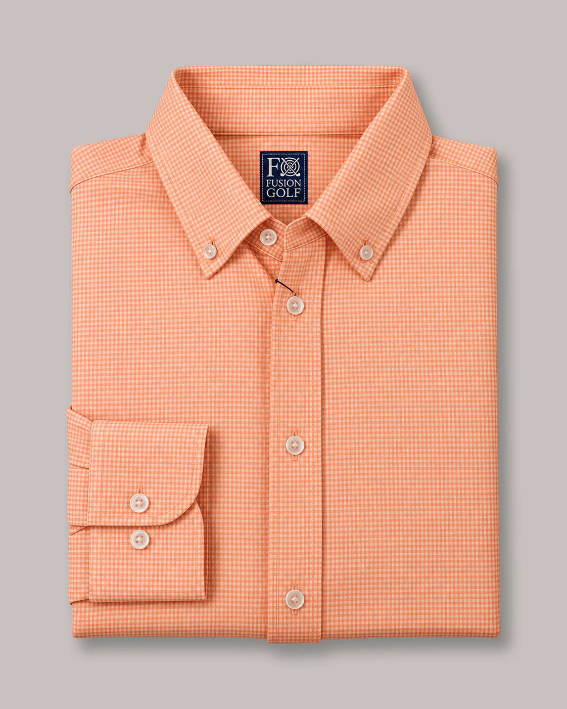 Gingham Performance Long Sleeve Button-Up - F/X Fusion - Golf Button-Down - #color_Peach