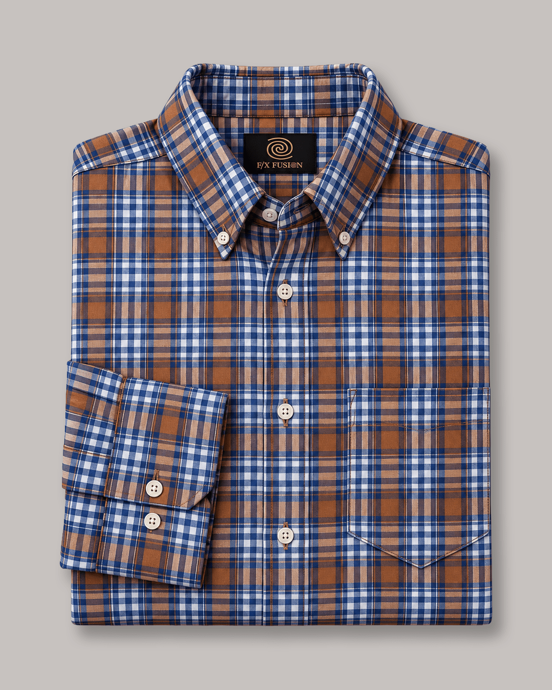 Multi Plaid Button-Down Stretch Shirt - F/X Fusion - Button-Down Dress Shirt - #color_Navy/Brown