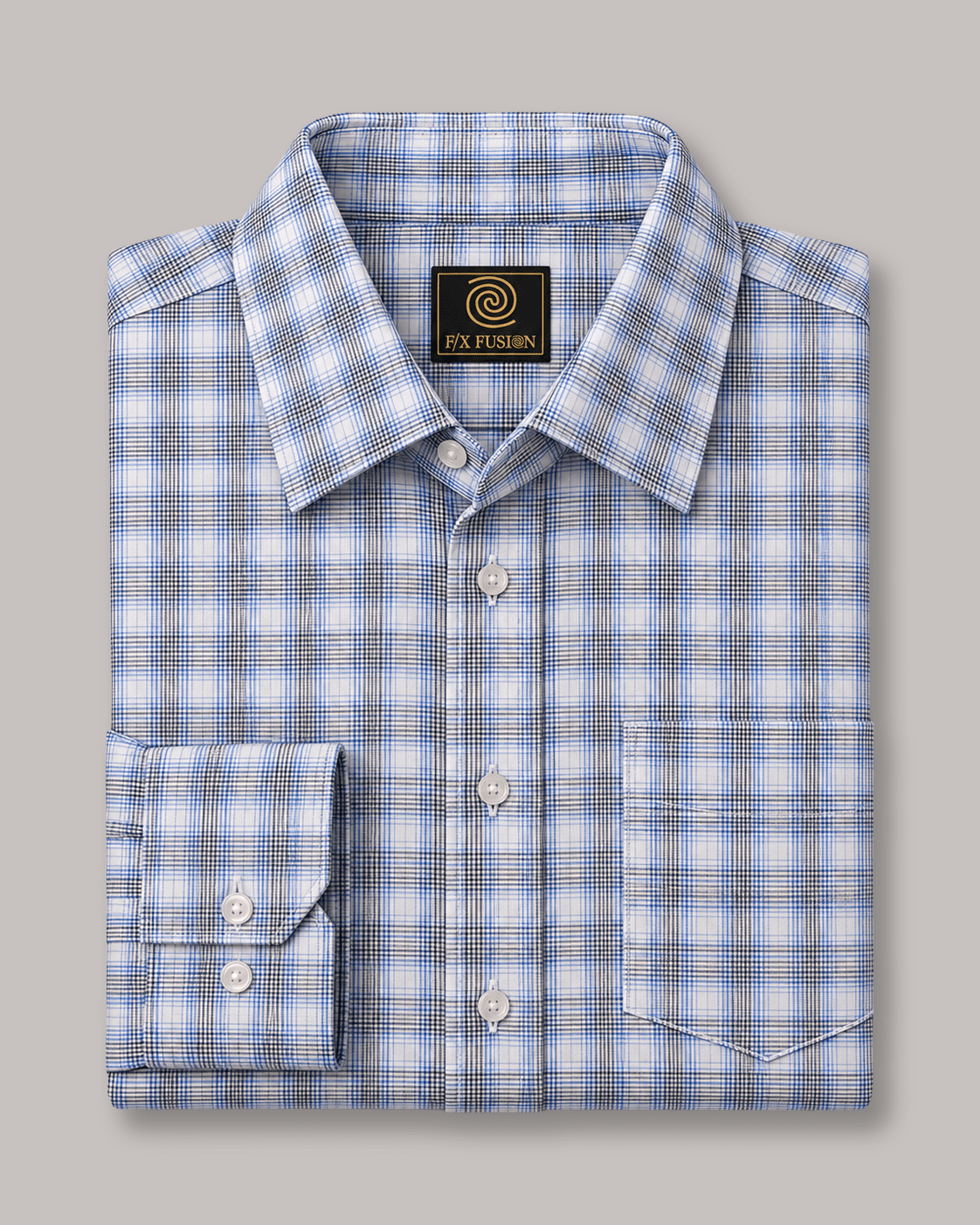 Multi Fineline Plaid Underbutton Shirt - F/X Fusion - Underbutton Dress shirt - #color_Blue
