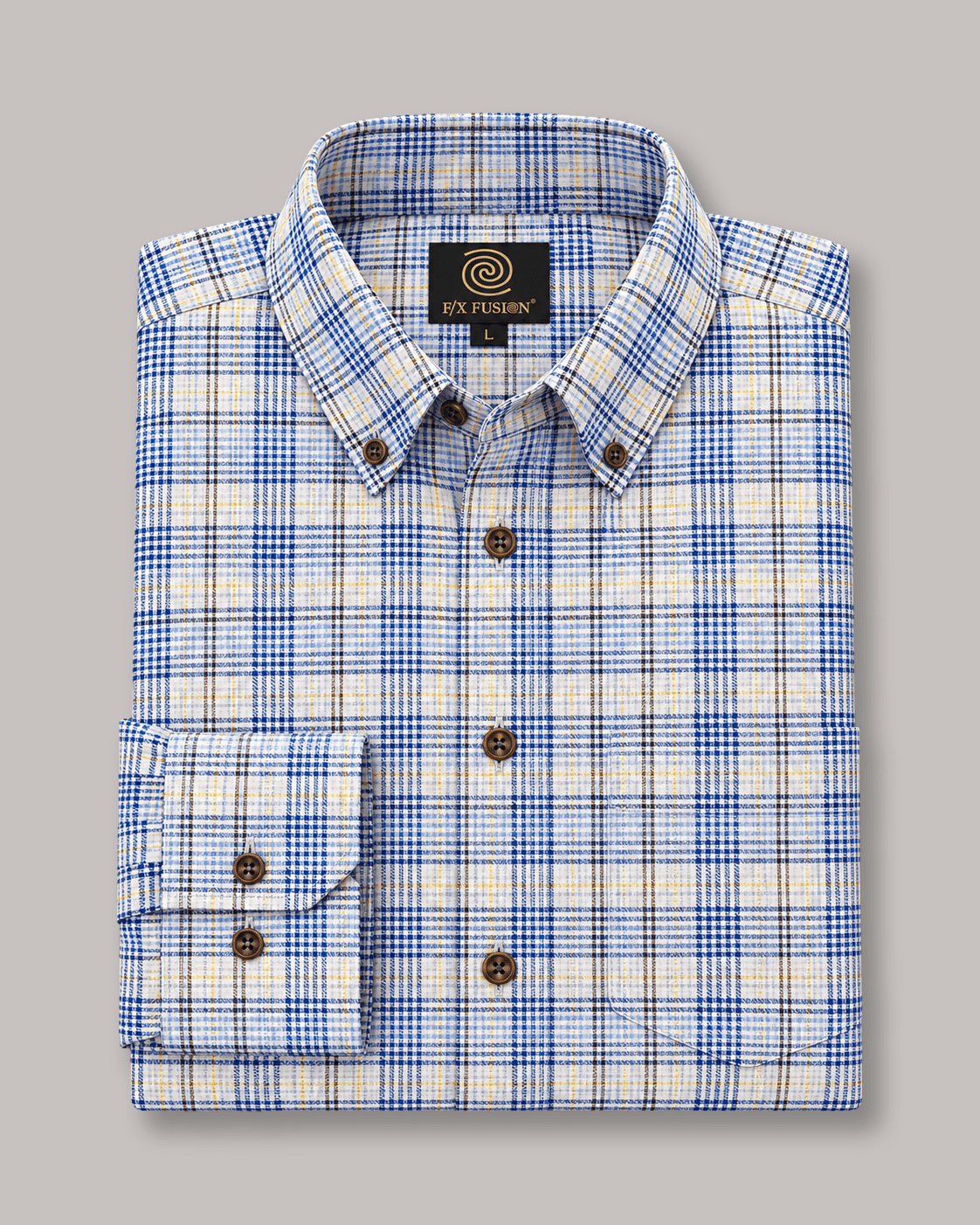 Multi Check Wrinkle-Free Button-Down Shirt - F/X Fusion - Button-Down Dress Shirt - #color_Blue/Brown