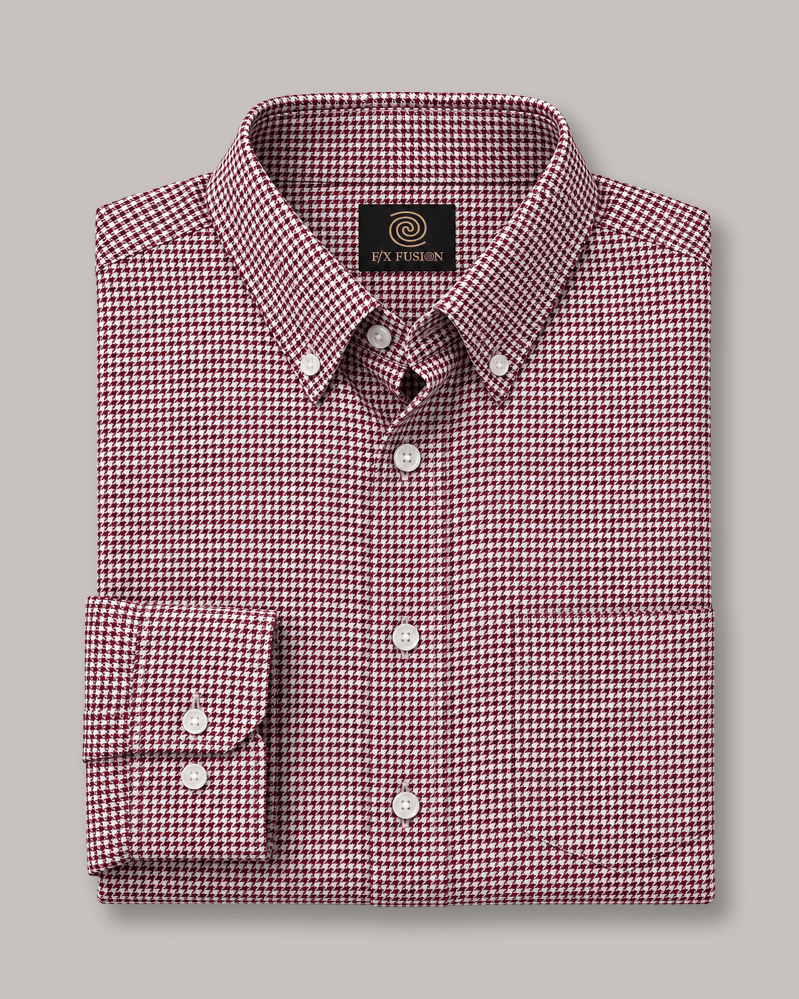Houndstooth Button-Down Shirt - F/X Fusion - Button-Down Dress Shirt - #color_Crimson