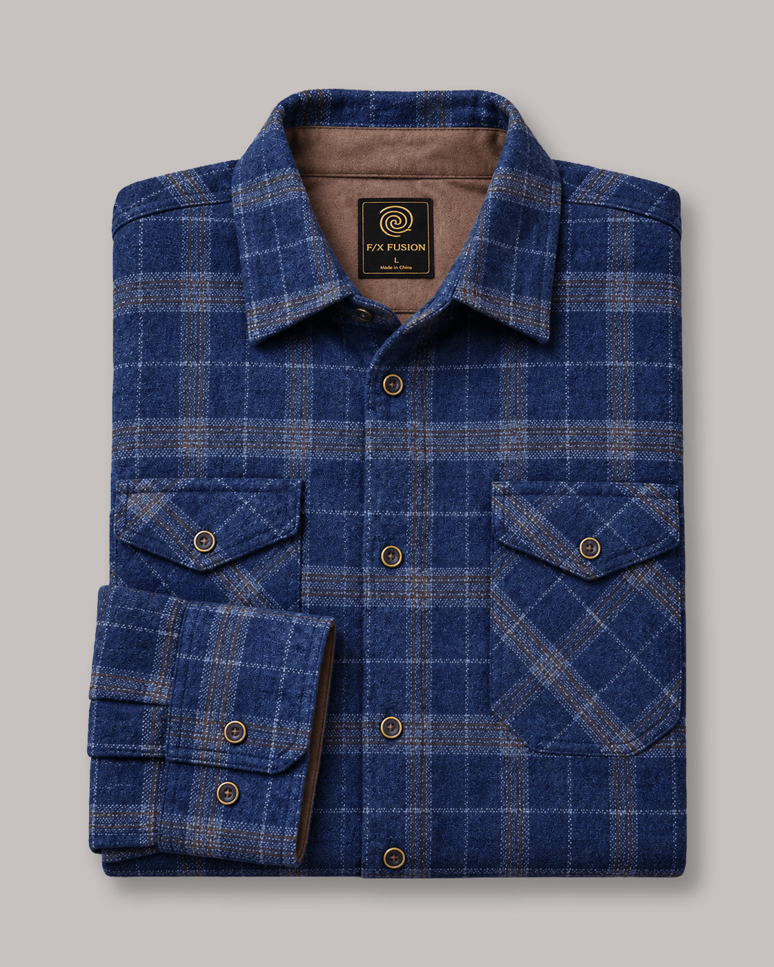 Textured Plaid Button-Up Shirt - F/X Fusion - Overshirt Button-Up - #color_Navy