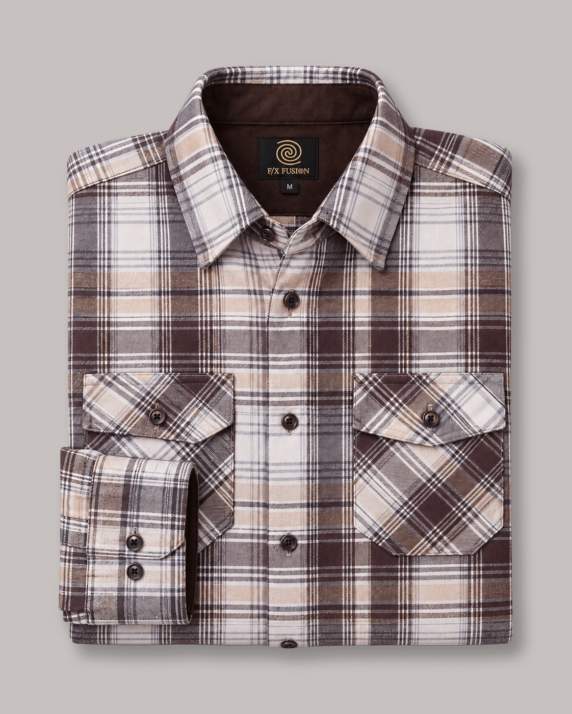 Micro-Fleece Plaid Button-Up Shirt - F/X Fusion - Overshirt Button-Up - #color_Brown
