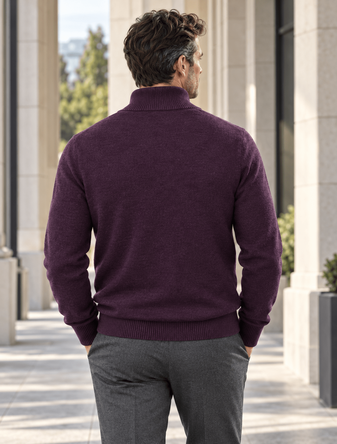Cotton-Blend Quarter-Zip Sweater - F/X Fusion - Quarter-Zip Sweater - #color_Grape