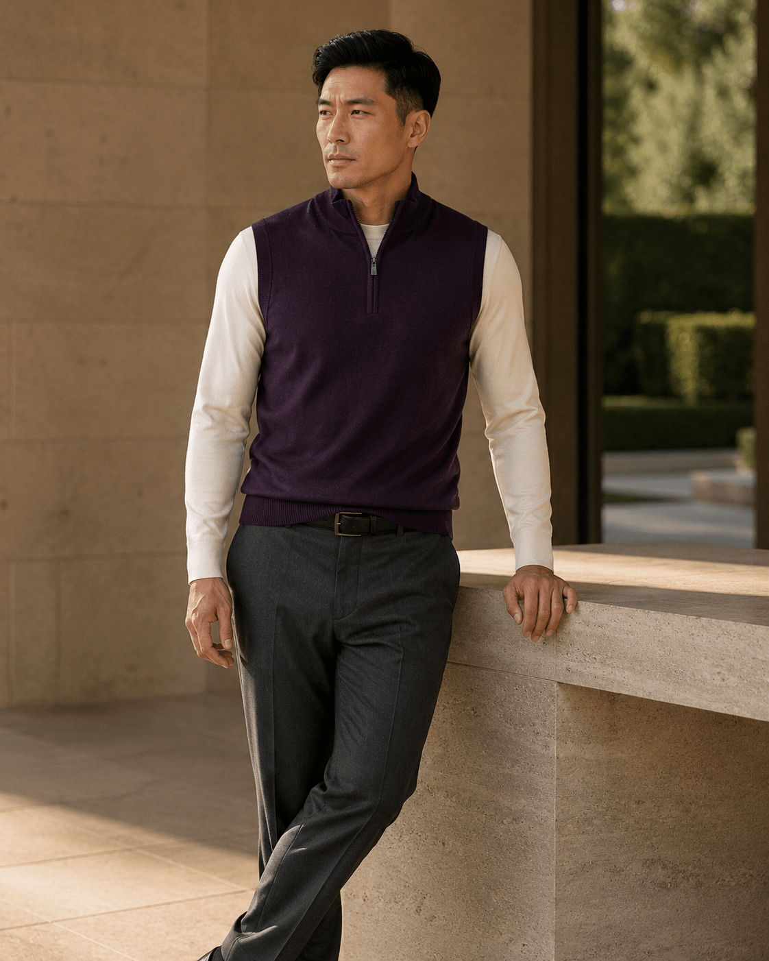 Cotton-Blend Quarter-Zip Vest - F/X Fusion - Quarter-Zip Vest - #color_Grape