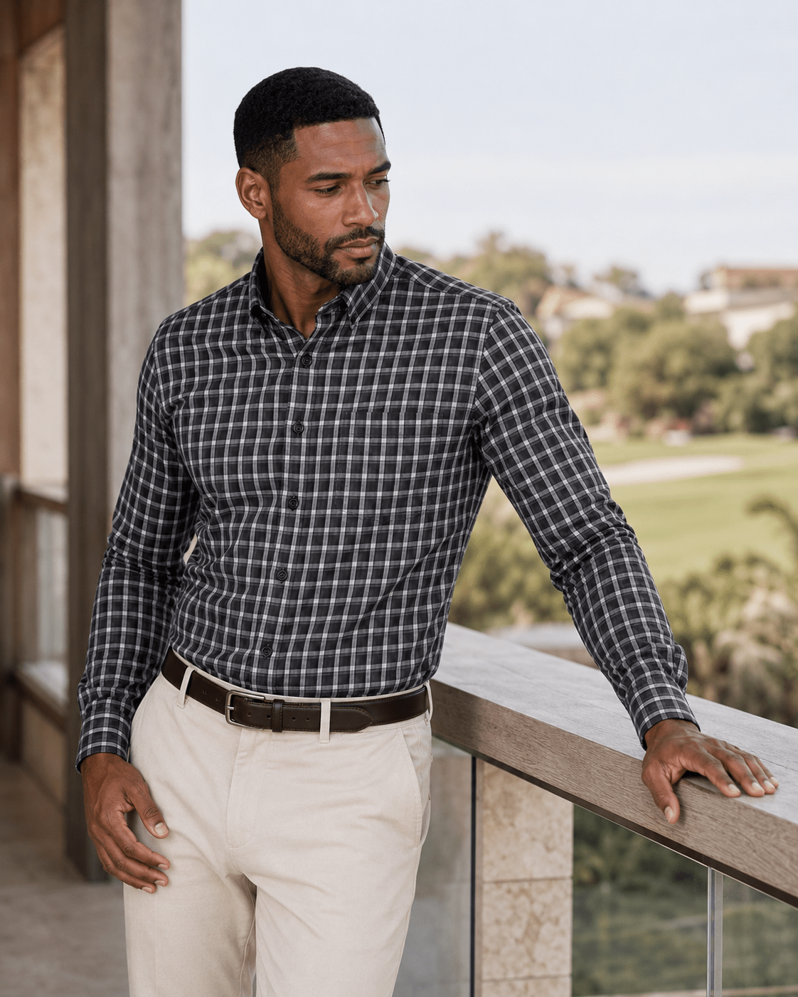 Cotton Blend Plaid Underbutton Shirt - F/X Fusion - Underbutton Dress shirt - #color_Grey