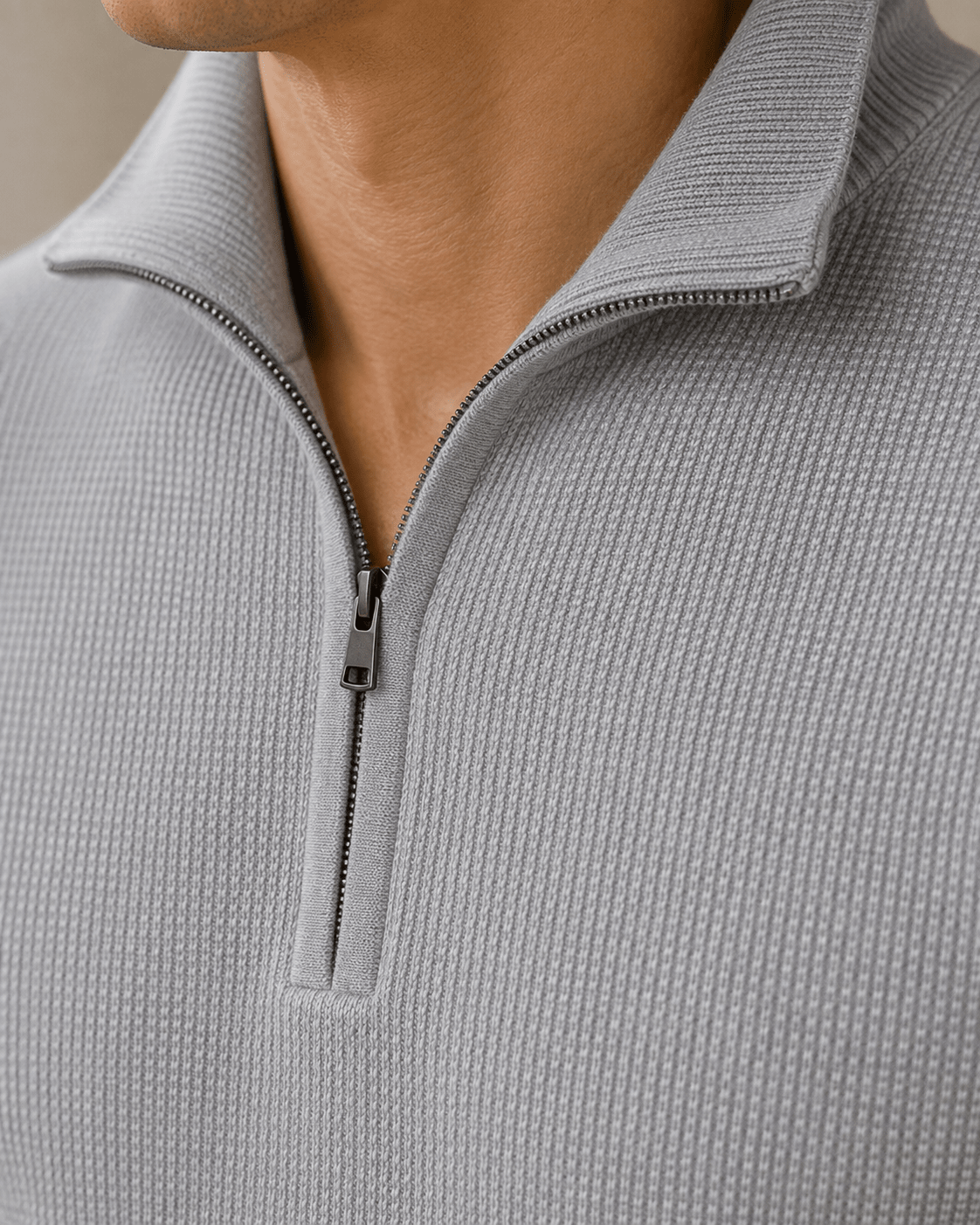 Sandwashed Thermal Quarter-Zip Sweater - F/X Fusion - Quarter-Zip Sweater - #color_Grey