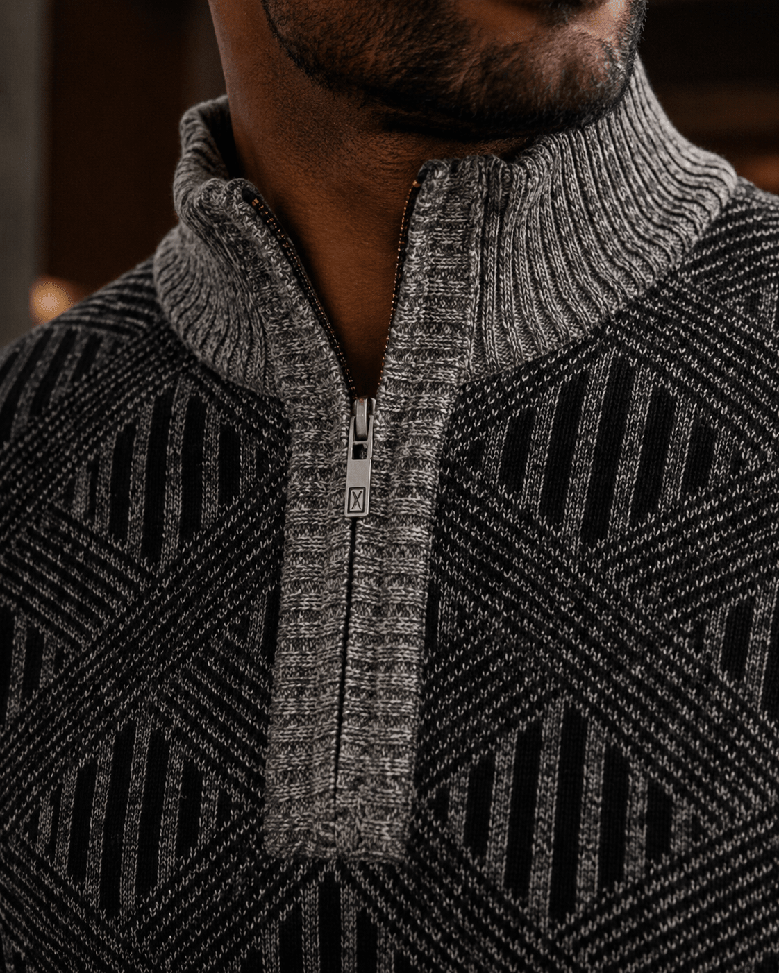 Textured Lattice Quarter-Zip Sweater - F/X Fusion - Quarter-Zip Sweater - #color_Grey
