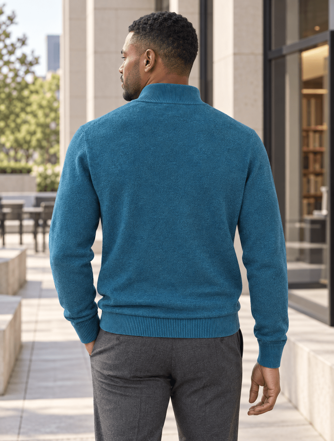 Cotton-Blend Quarter-Zip Sweater - F/X Fusion - Quarter-Zip Sweater - #color_Mallard Heather