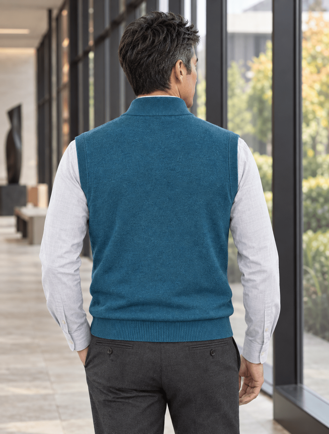 Cotton-Blend Quarter-Zip Vest - F/X Fusion - Quarter-Zip Vest - #color_Mallard Heather
