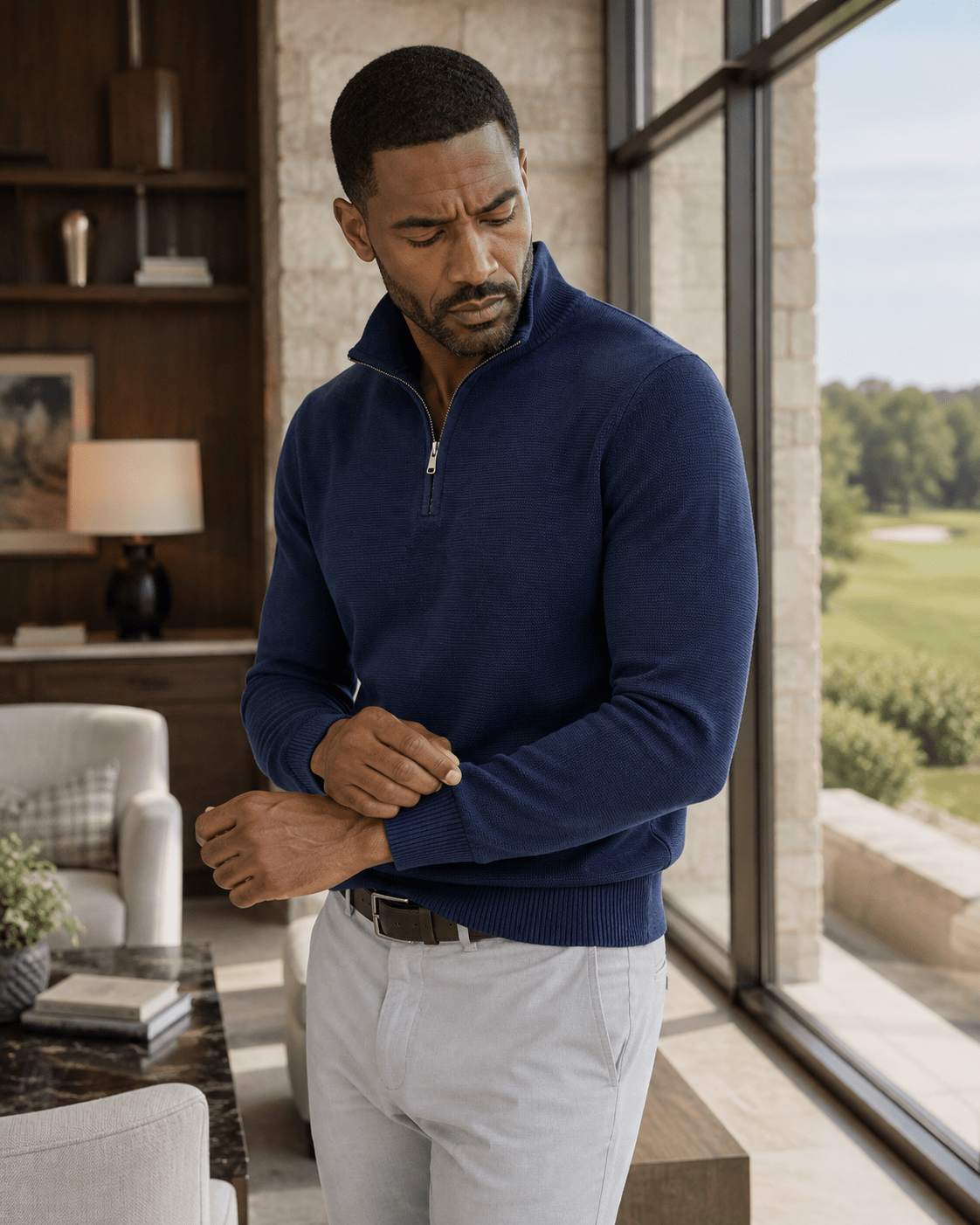 Sandwashed Thermal Quarter-Zip Sweater - F/X Fusion - Quarter-Zip Sweater - #color_Midnight