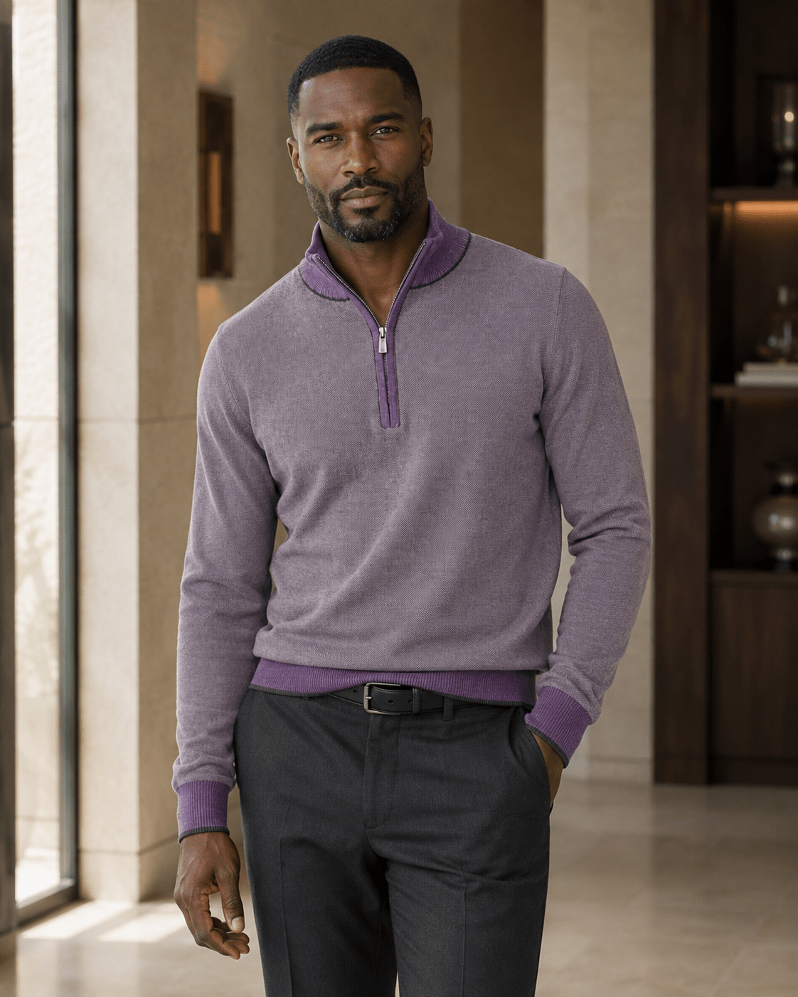 Birdseye Quarter-Zip Sweater - F/X Fusion - Quarter-Zip Sweater - #color_Mulberry