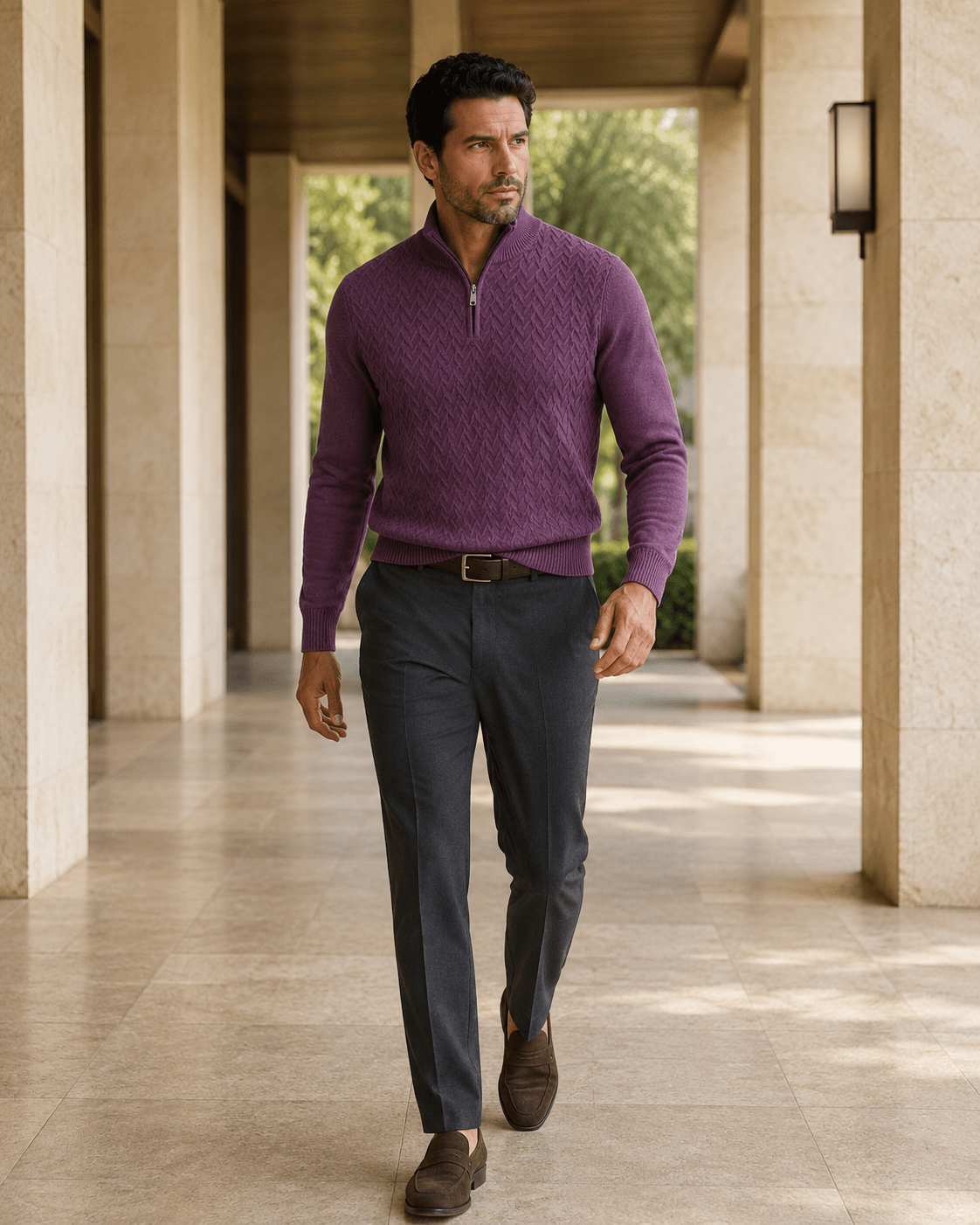 Textured Quarter-Zip Sweater - F/X Fusion - Quarter-Zip Sweater - #color_Mulberry Heather