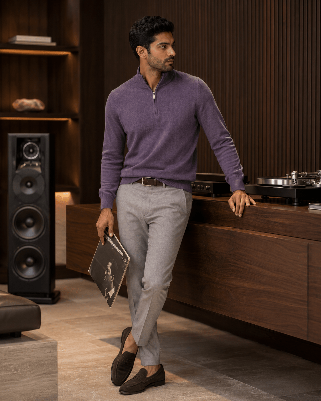 Cotton-Blend Quarter-Zip Sweater - F/X Fusion - Quarter-Zip Sweater - #color_Mulberry Heather