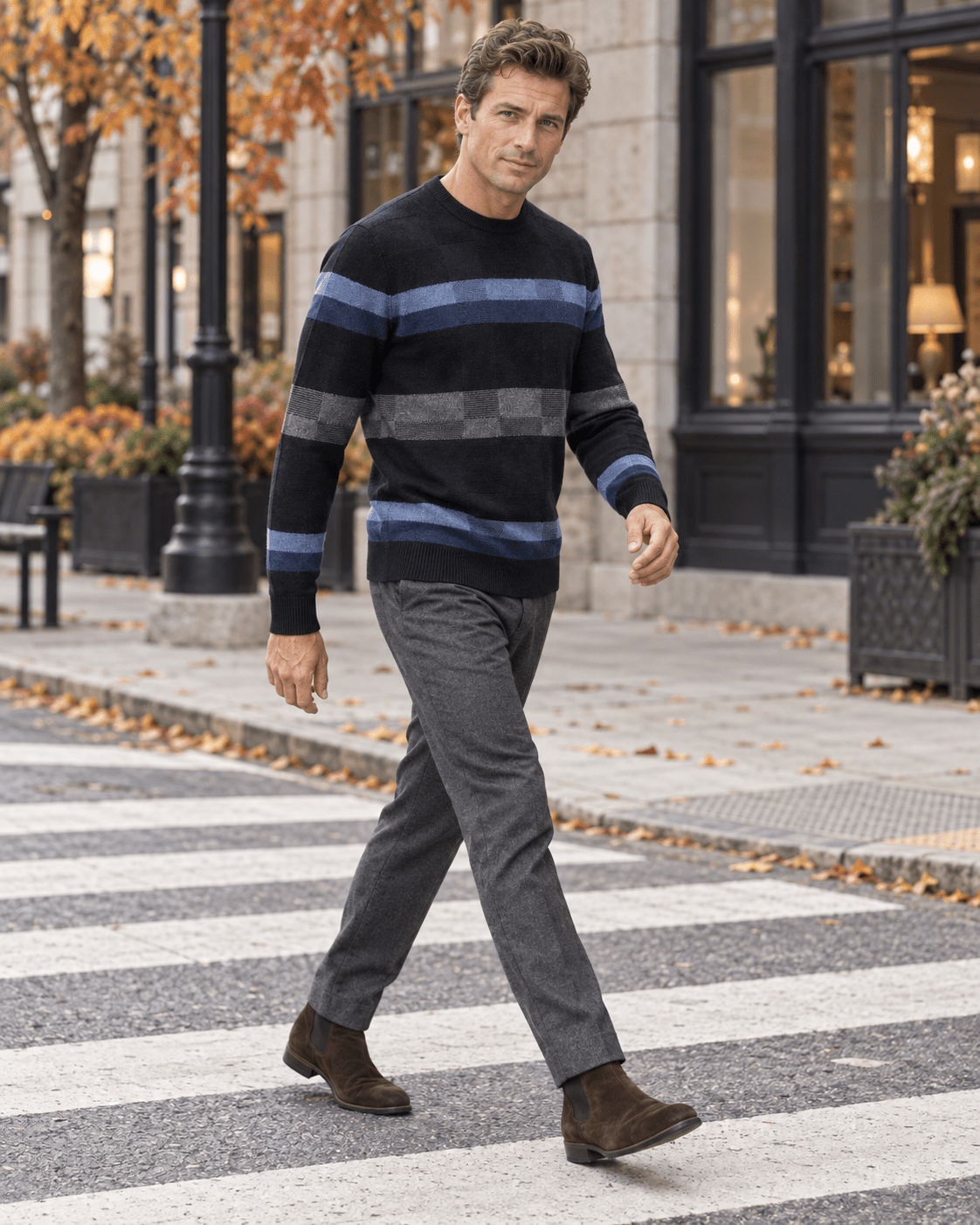 Textured Patterned Crewneck Sweater - F/X Fusion - Crewneck Sweater - #color_Navy