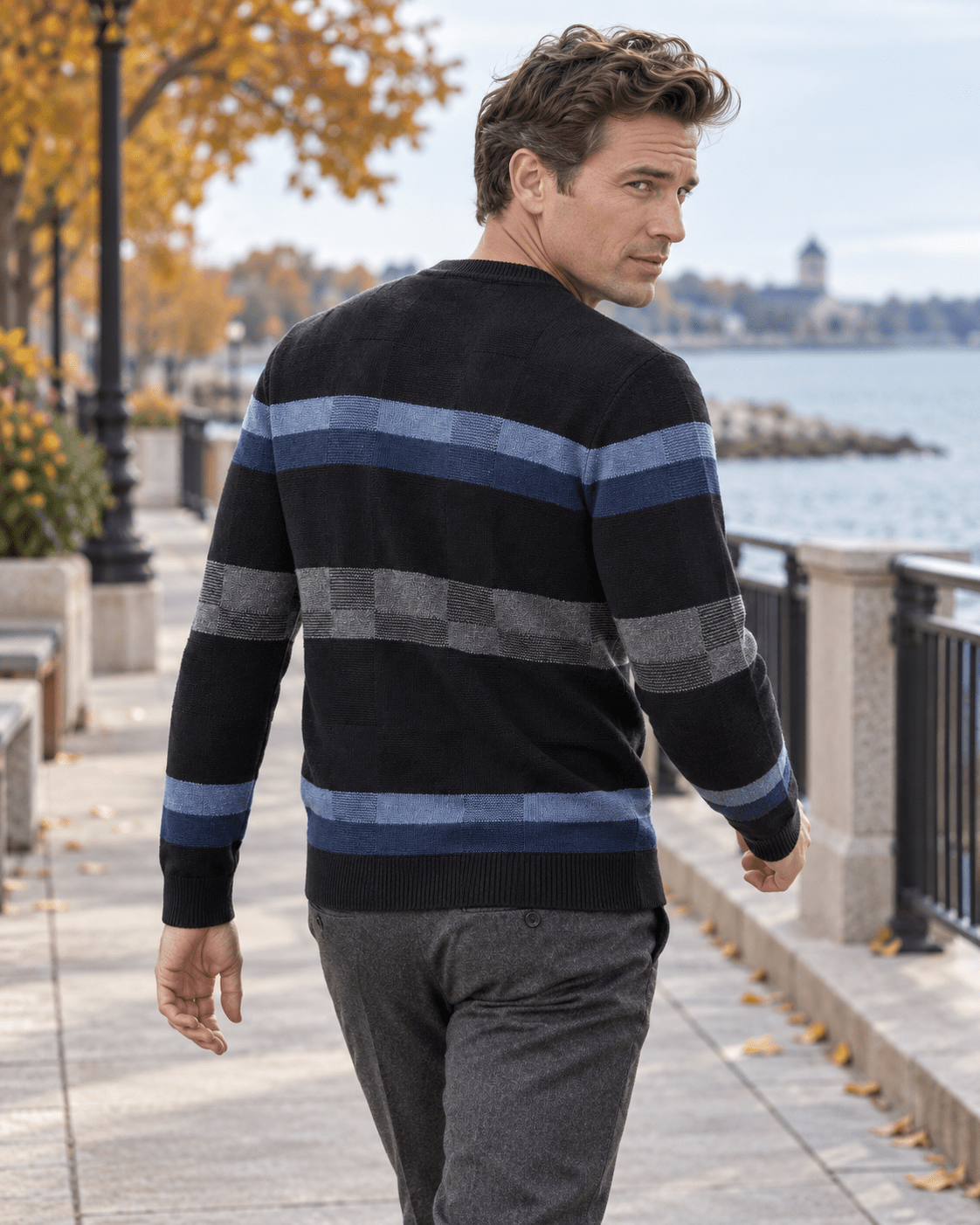 Textured Patterned Crewneck Sweater - F/X Fusion - Crewneck Sweater - #color_Navy