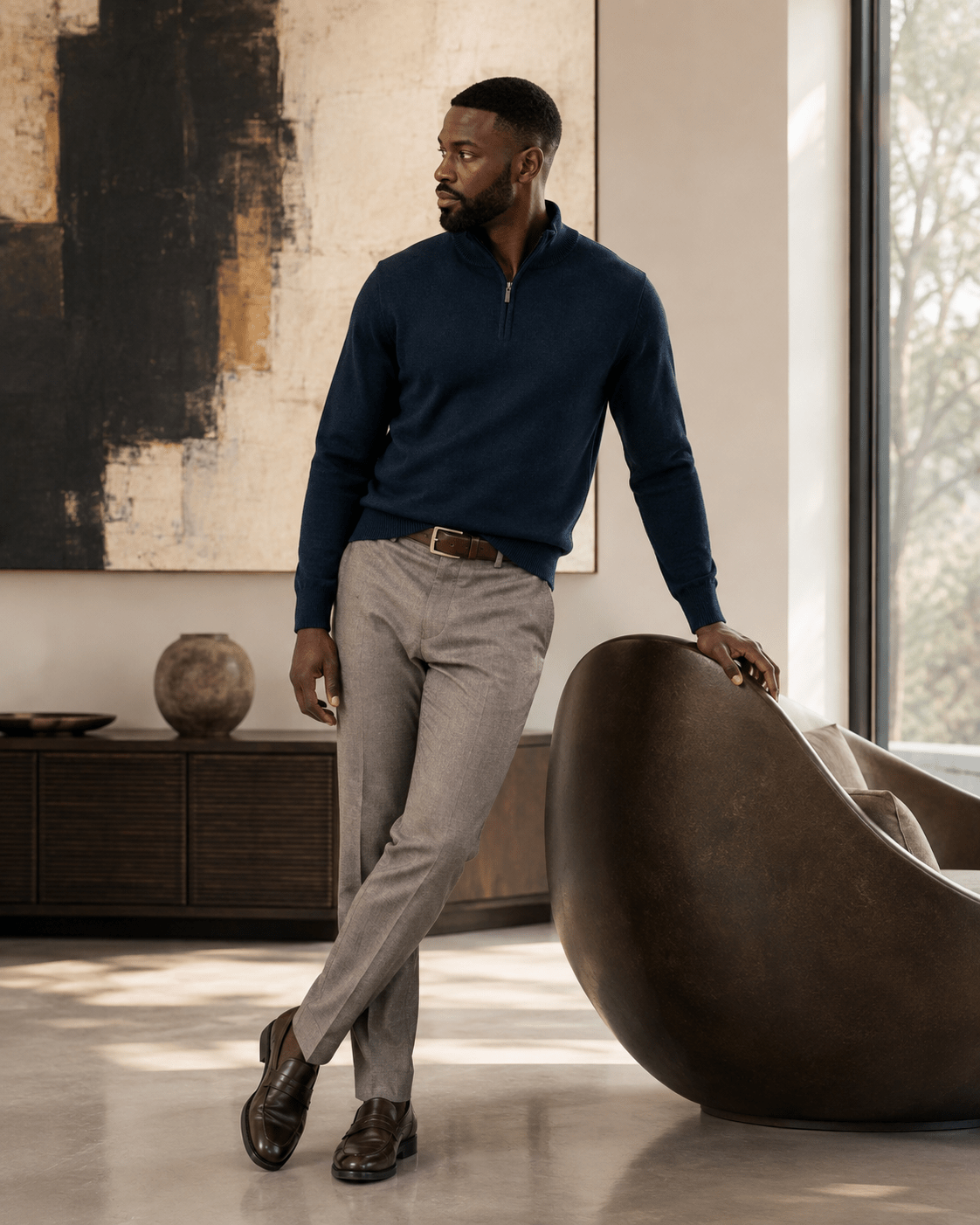 Cotton-Blend Quarter-Zip Sweater - F/X Fusion - Quarter-Zip Sweater - #color_Navy