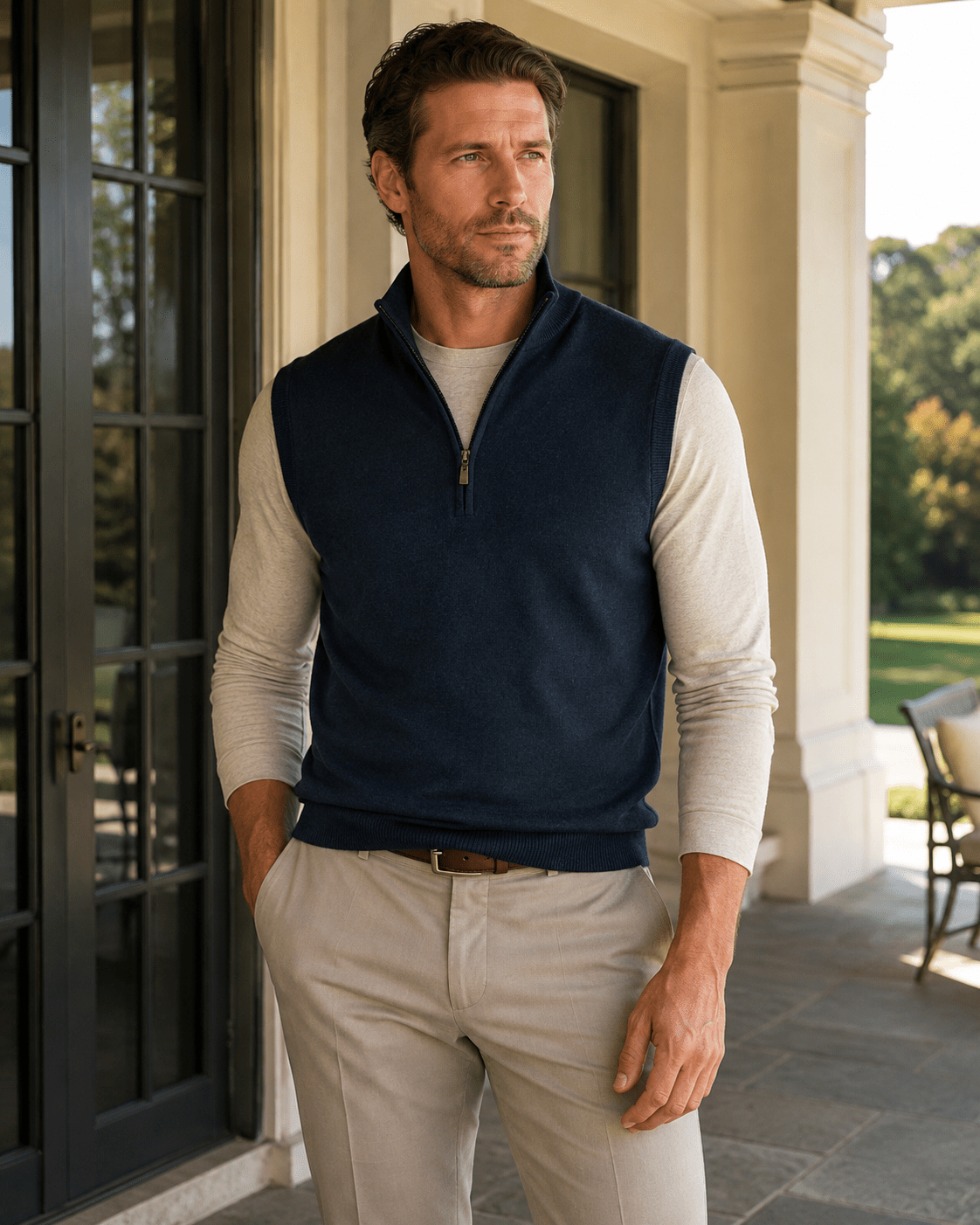 Cotton-Blend Quarter-Zip Vest - F/X Fusion - Quarter-Zip Vest - #color_Navy