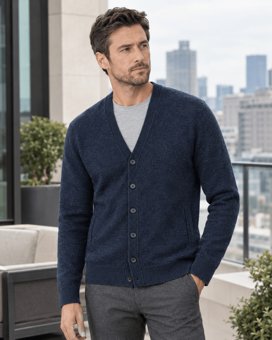 Jersey Button Cardigan Sweater - F/X Fusion - Cardigan Sweater - #color_Navy