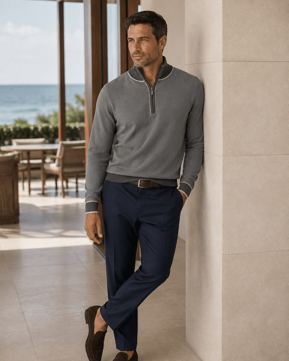 Birdseye Quarter-Zip Sweater - F/X Fusion - Quarter-Zip Sweater - #color_Nickel