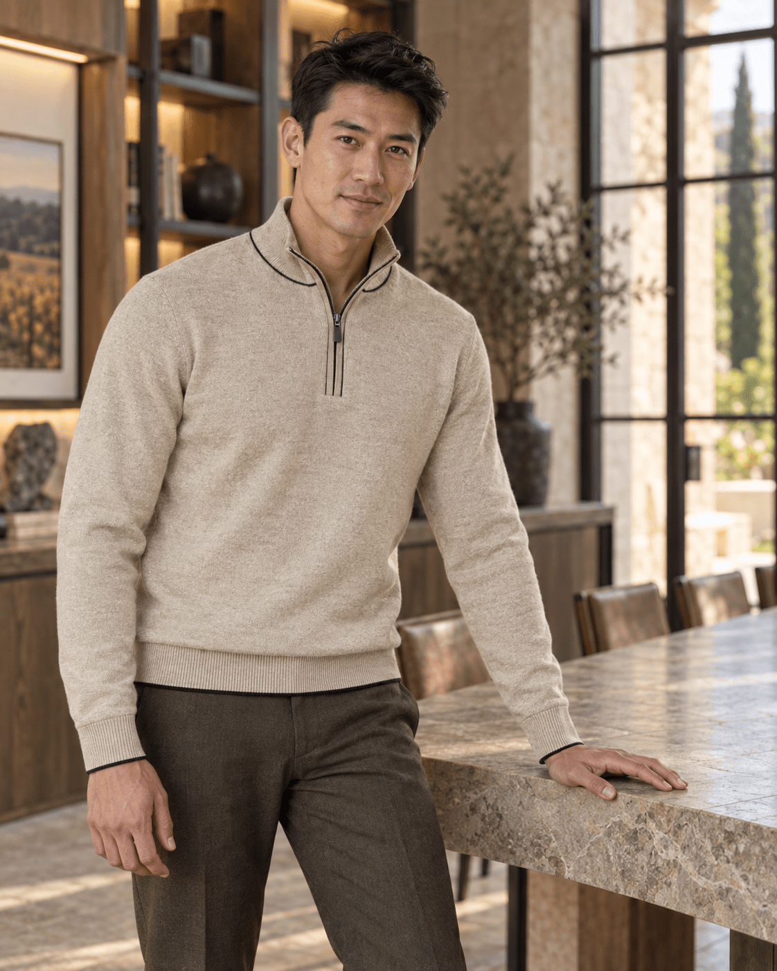 Birdseye Quarter-Zip Sweater - F/X Fusion - Quarter-Zip Sweater - #color_Oatmeal