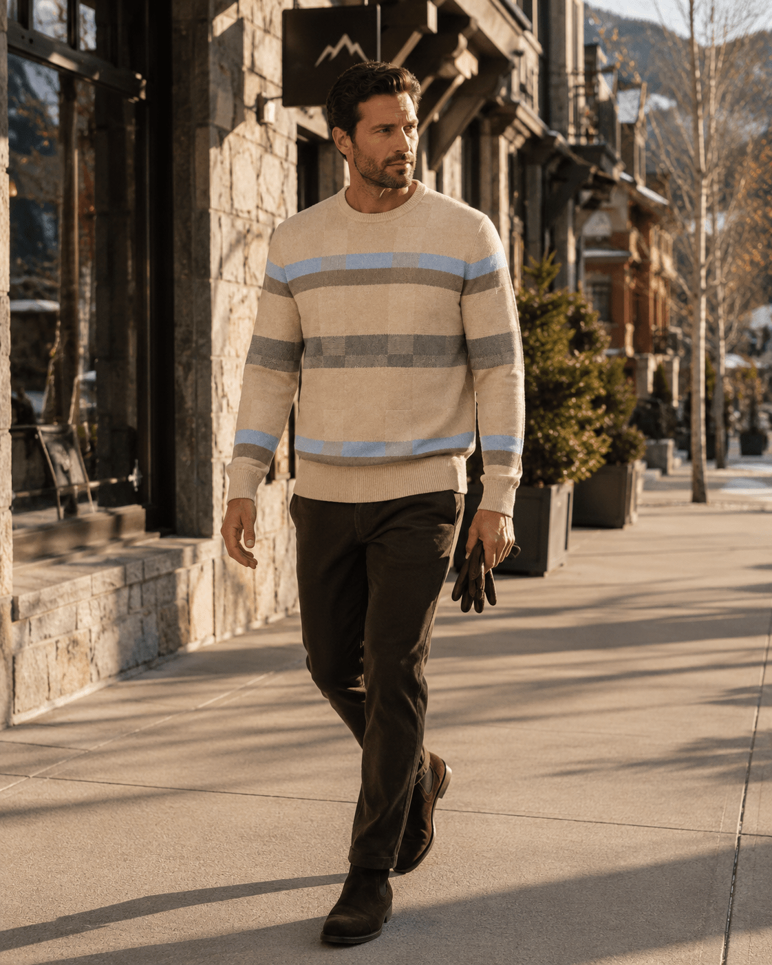 Textured Patterned Crewneck Sweater - F/X Fusion - Crewneck Sweater - #color_Oatmeal