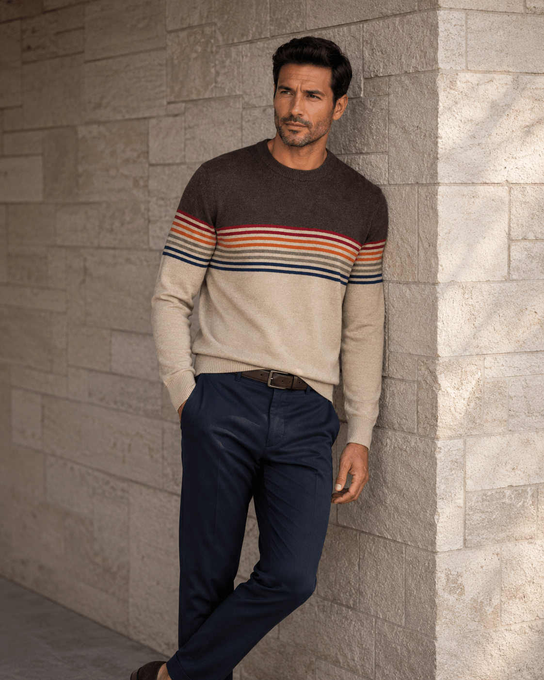 Multi-Stripe Crewneck Sweater - F/X Fusion - Crewneck Sweater - #color_Oatmeal