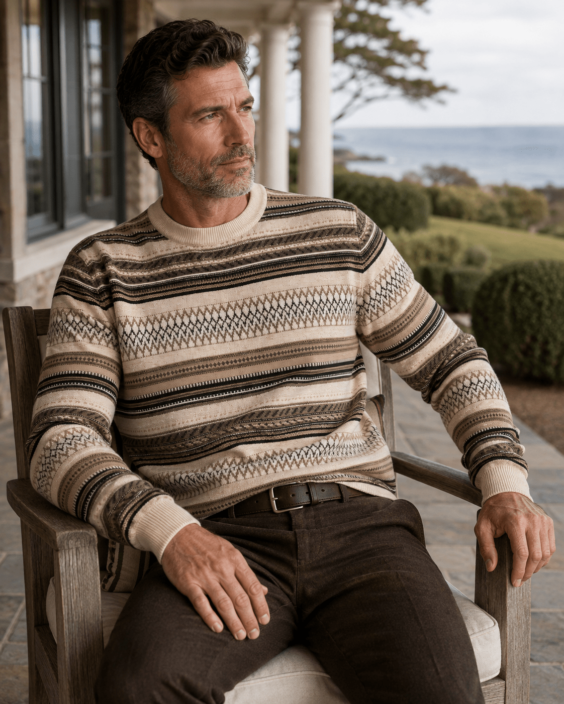 Novelty Stripe Crewneck Sweater - F/X Fusion - Crewneck Sweater - #color_Oatmeal